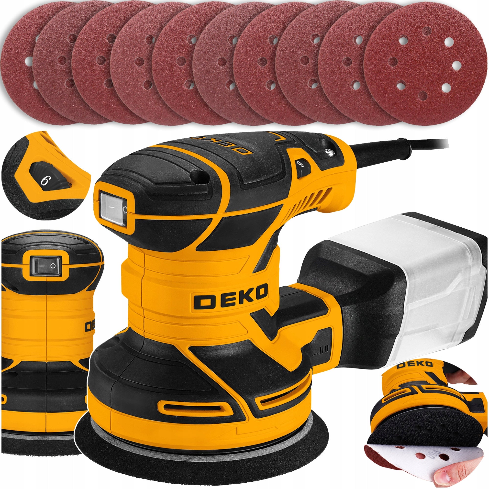 ELECTRIC OSCILLATING ECCENTRIC GRINDER WITH ADJUSTABLE ABRASIVE DISCS