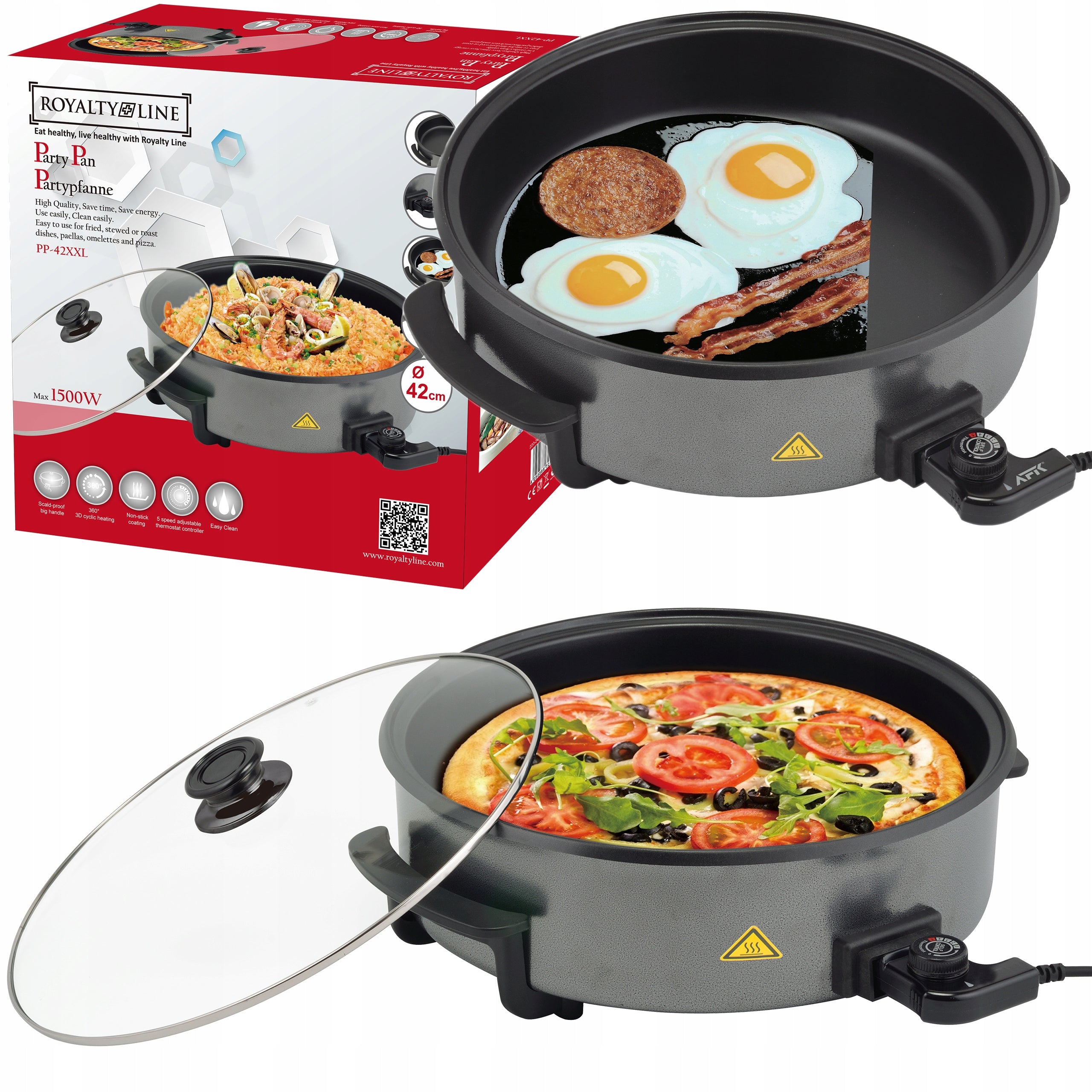 ELECTRIC PAN LARGEST 42cm LARGE XXL 1500W NON-STICK Packaging status original