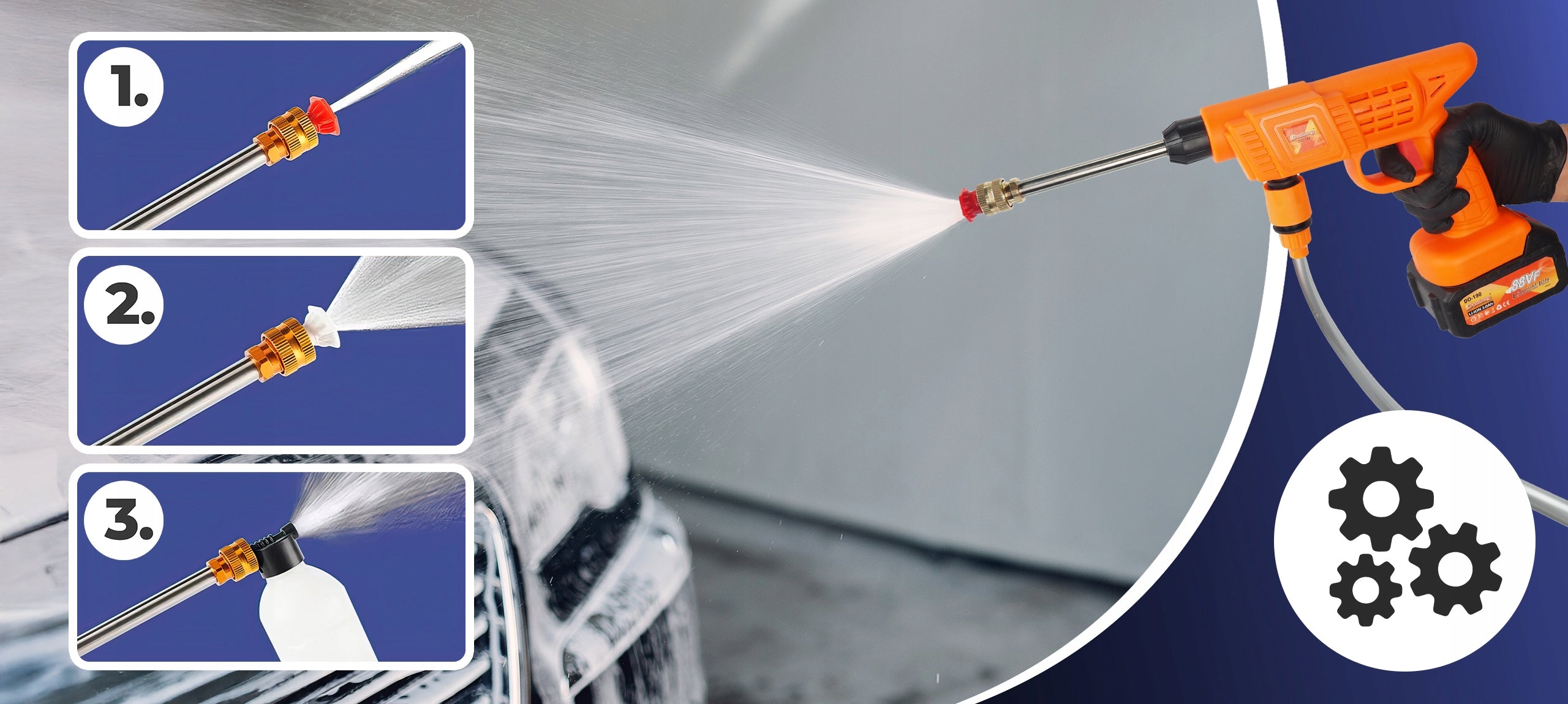 ELECTRIC PRESSURE WASHER 800W + 2X 3000mAh BATTERY FOR WASHING 40BAR Manufacturer code 6901433267104
