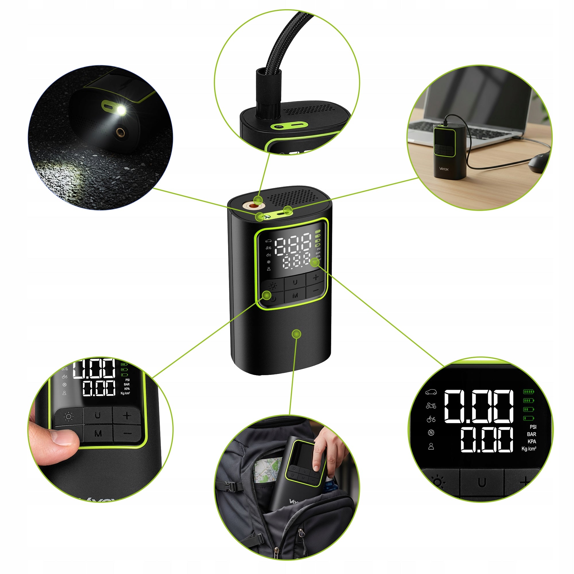 ELECTRIC PUMP BATTERY CAR BICYCLE WHEEL COMPRESSOR VAYOX Manufacturer code KOMPRESOR DO OPON PIŁEK ROWERU USB-C