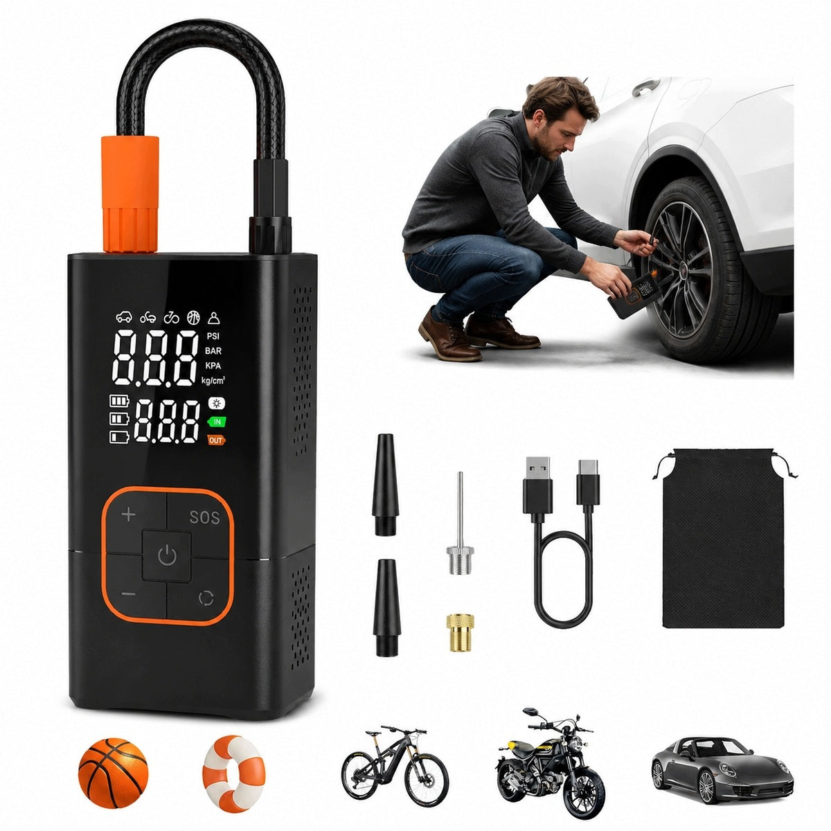 ELECTRIC PUMP BICYCLE COMPRESSOR CAR PUMP FOR BICYCLES 4000MAH