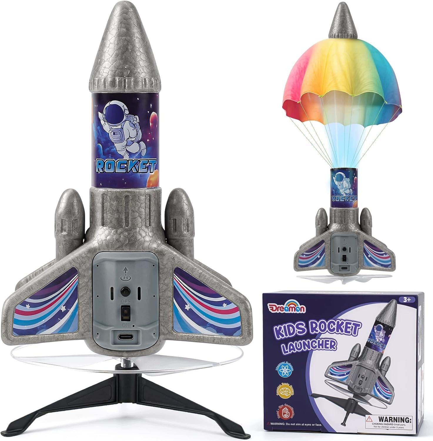 ELECTRIC ROCKET FOR CHILDREN LED PARACHUTE 60 M USB-C 2 FLIGHT MODES