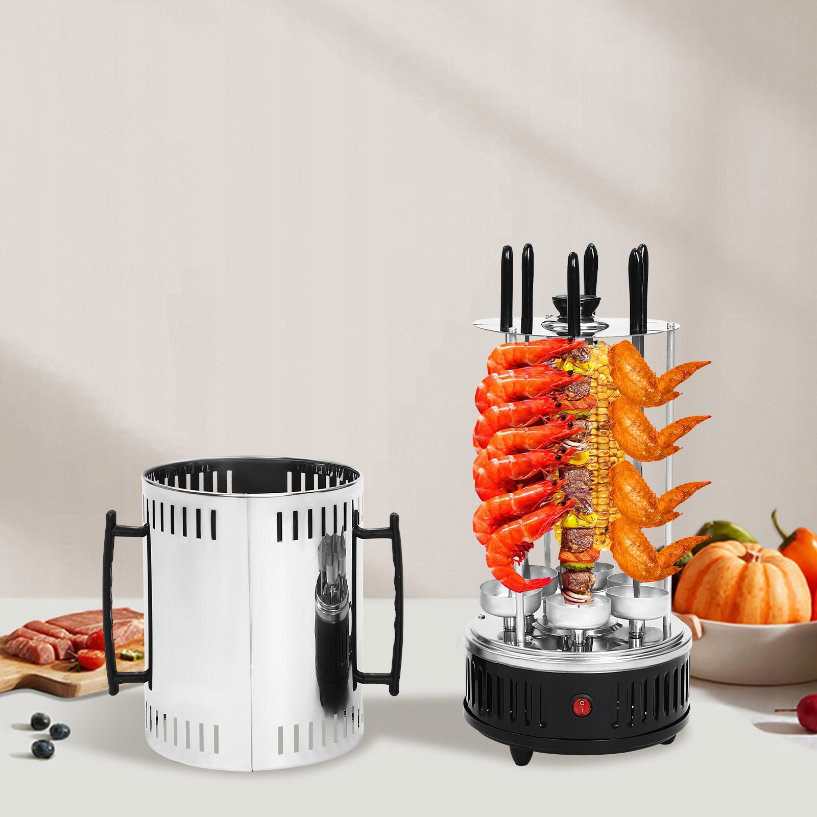 ELECTRIC ROTARY GRILL 1000W, 6 SKEWERS, SMOKELESS Packaging status original