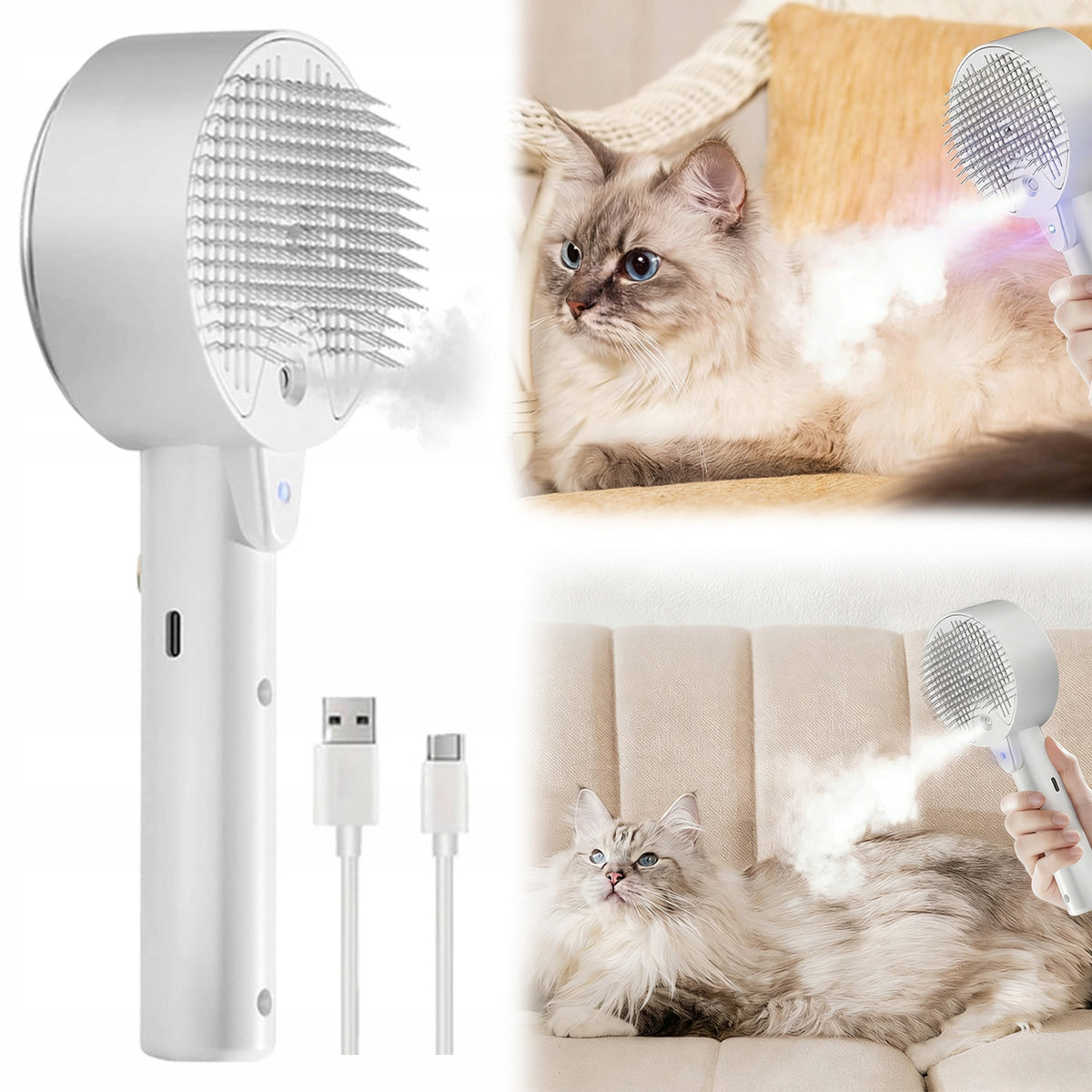 ELECTRIC SELF-CLEANING CAT STEAM BRUSH FOR HAIR WITH