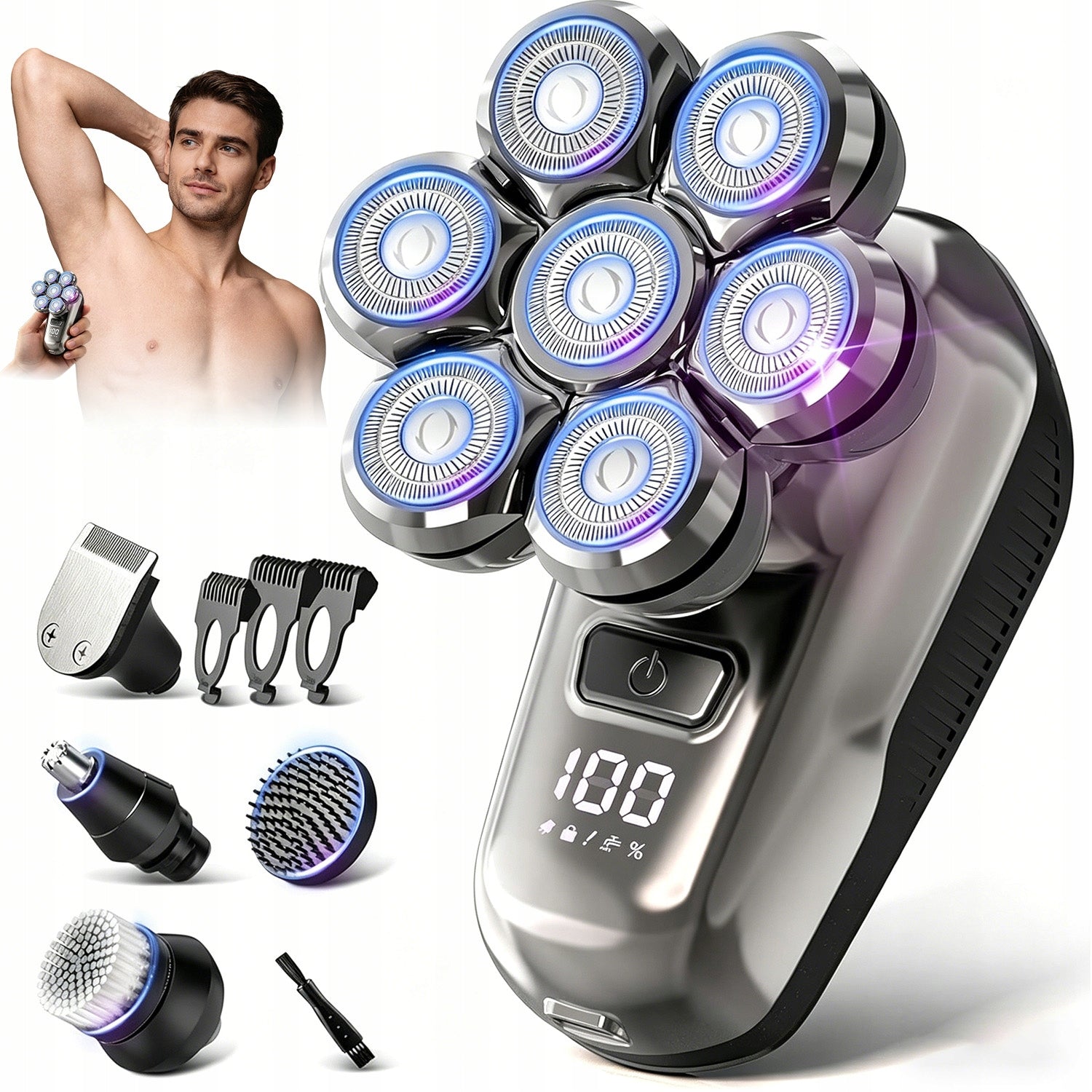 ELECTRIC SHAVER 7 SHAVING HEADSSILVER PRECISION SHAVING LARGE