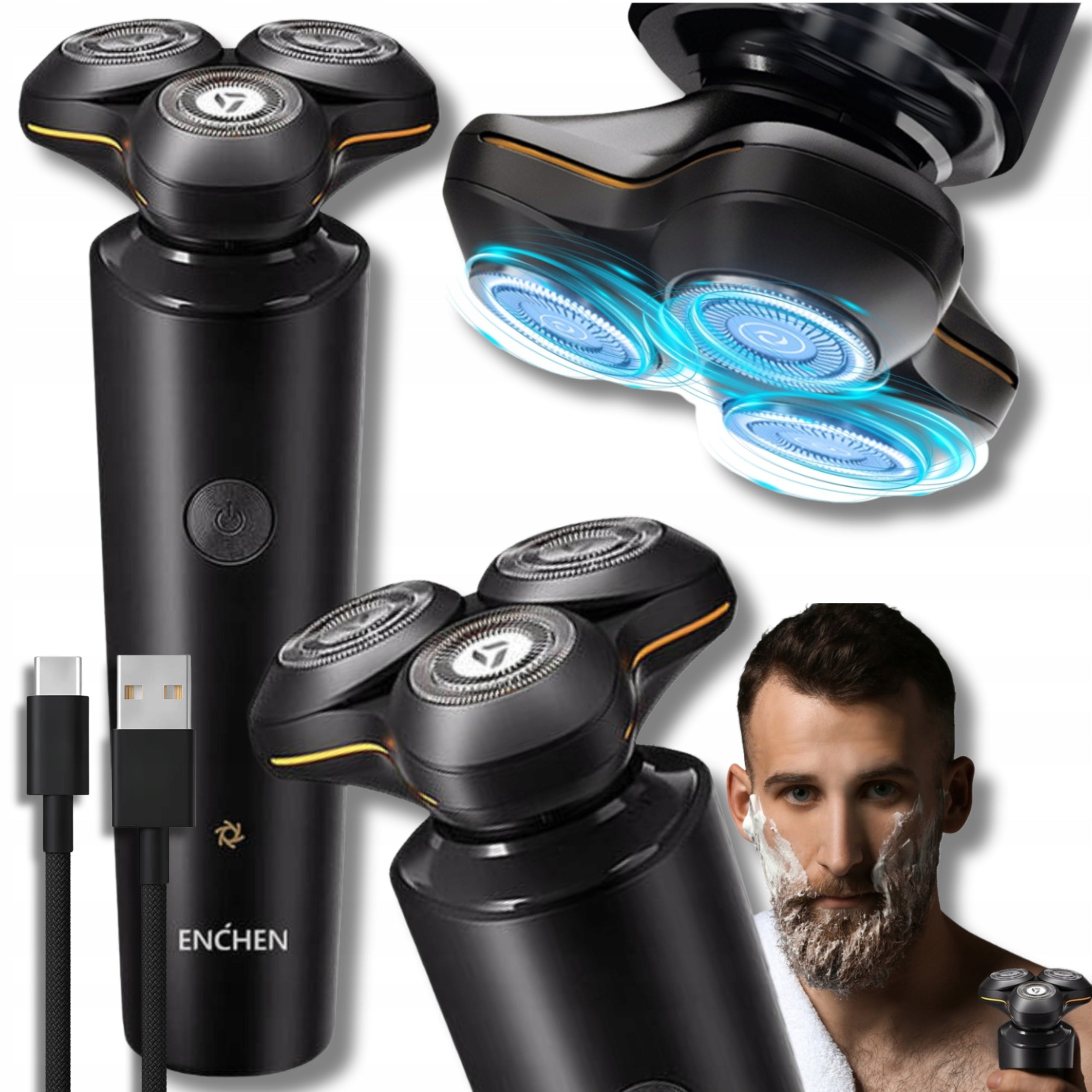 ELECTRIC SHAVER RAZOR ENCHEN X8-C FOR SHAVING 3-CUTTING HEADS