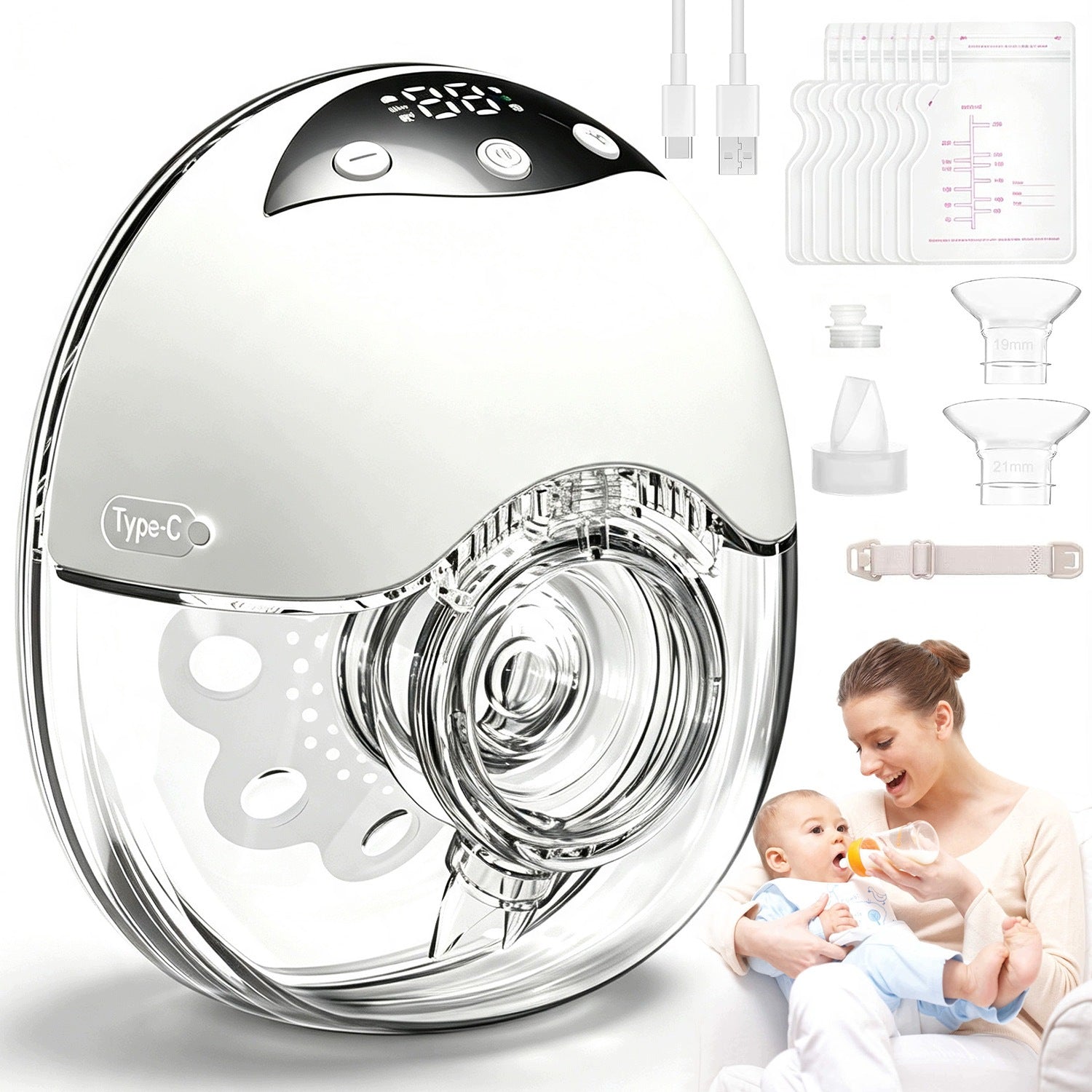 ELECTRIC SHELL BREAST PUMP 4 PHASE WIRELESS MASSAGE 12 SUCTION 45DB