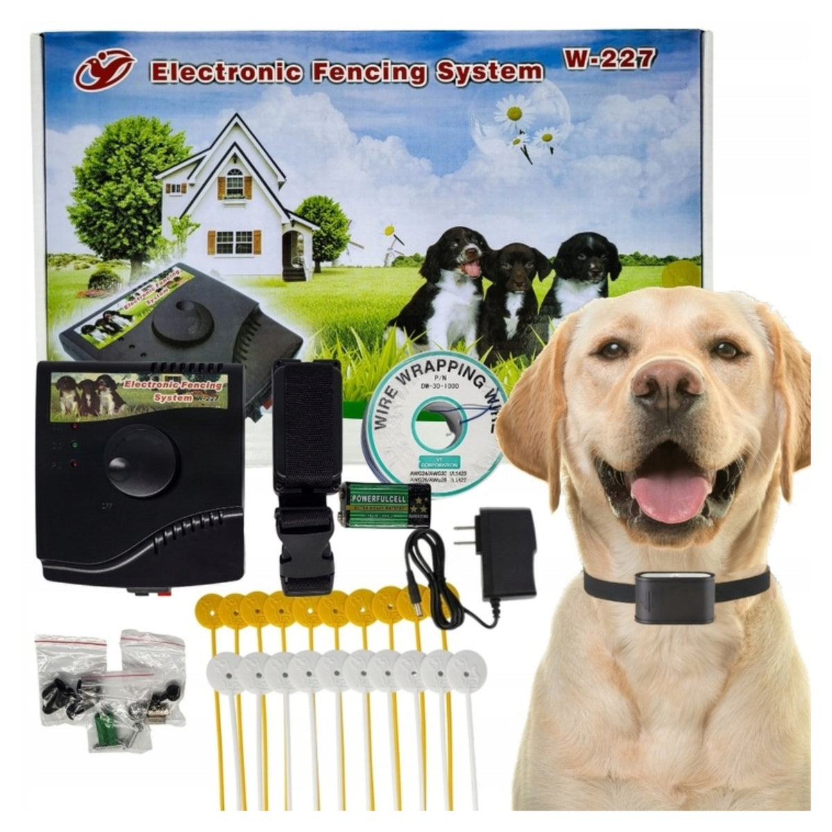 ELECTRIC SHEPHERD FENCE SYSTEM FOR DOG PLAYPEN COLLAR SET 300m 227