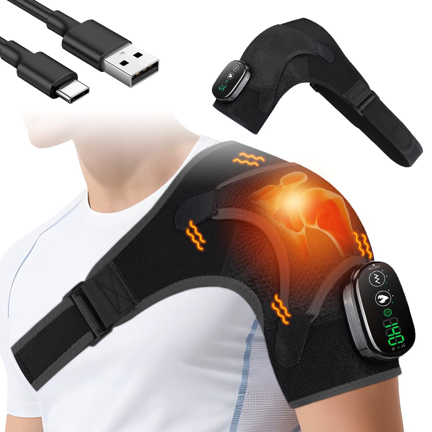 ELECTRIC SHOULDER ELBOW KNEE MASSAGER VIBRATION HEAT 3MODES 5000MAH