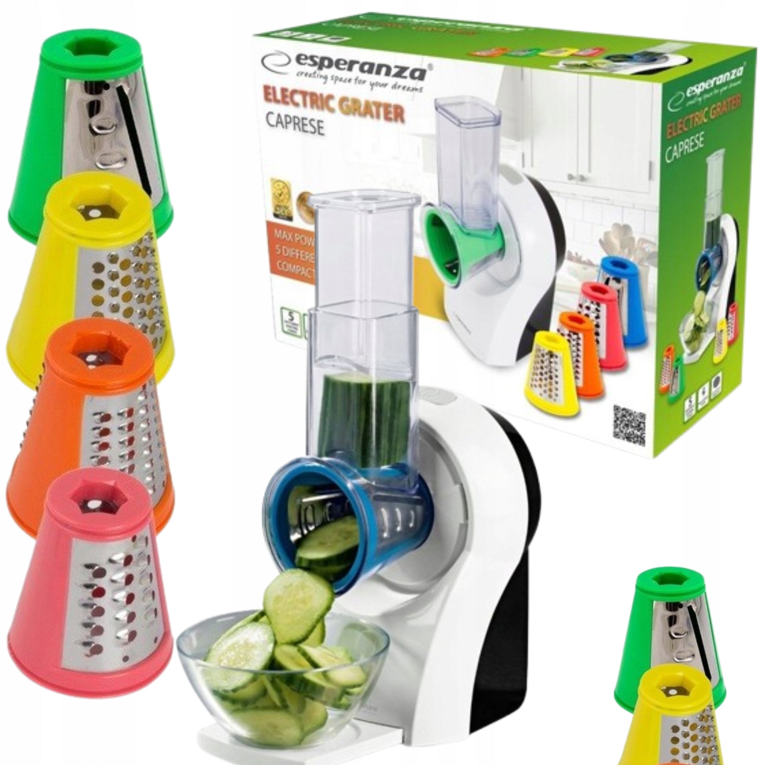 ELECTRIC SHREDDER FOR VEGETABLES GRATER FRUIT AND CHEESE 150W + 5 TIPS