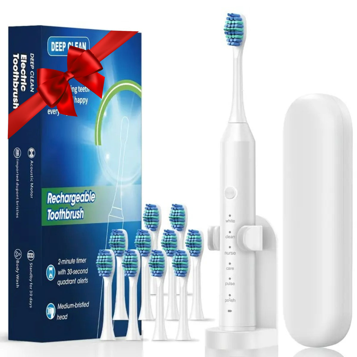 ELECTRIC SONIC TOOTHBRUSH + 10X CASE TIPS CHARGER