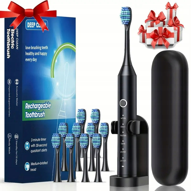 ELECTRIC SONIC TOOTHBRUSH + 10X CASE TIPS CHARGER