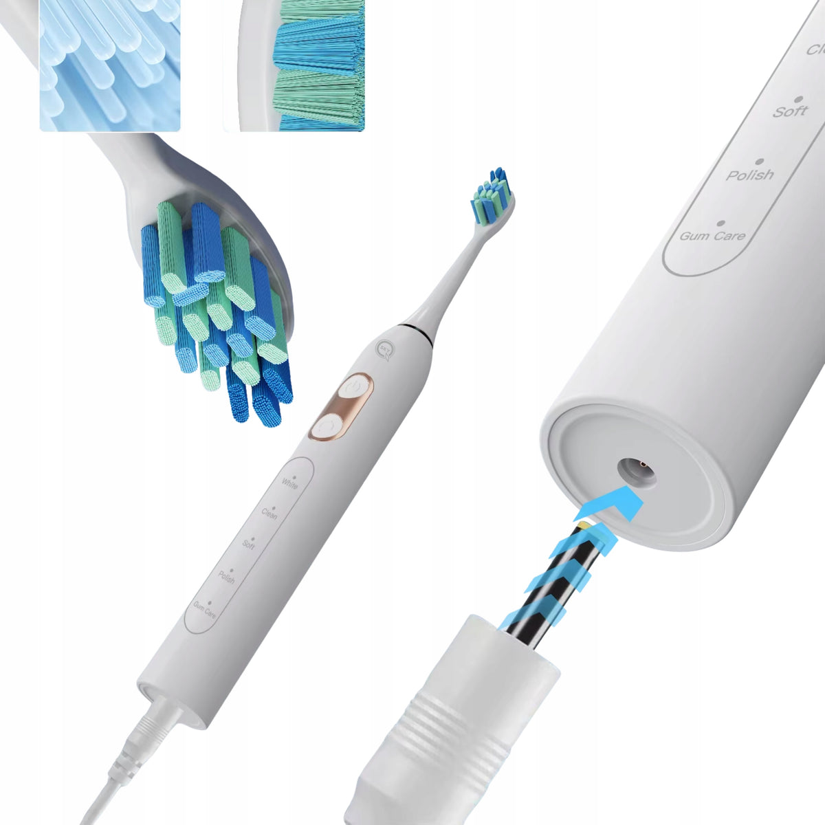 ELECTRIC SONIC TOOTHBRUSH BLACK 6 TIPS 42TYS R/MIN Dominant color white