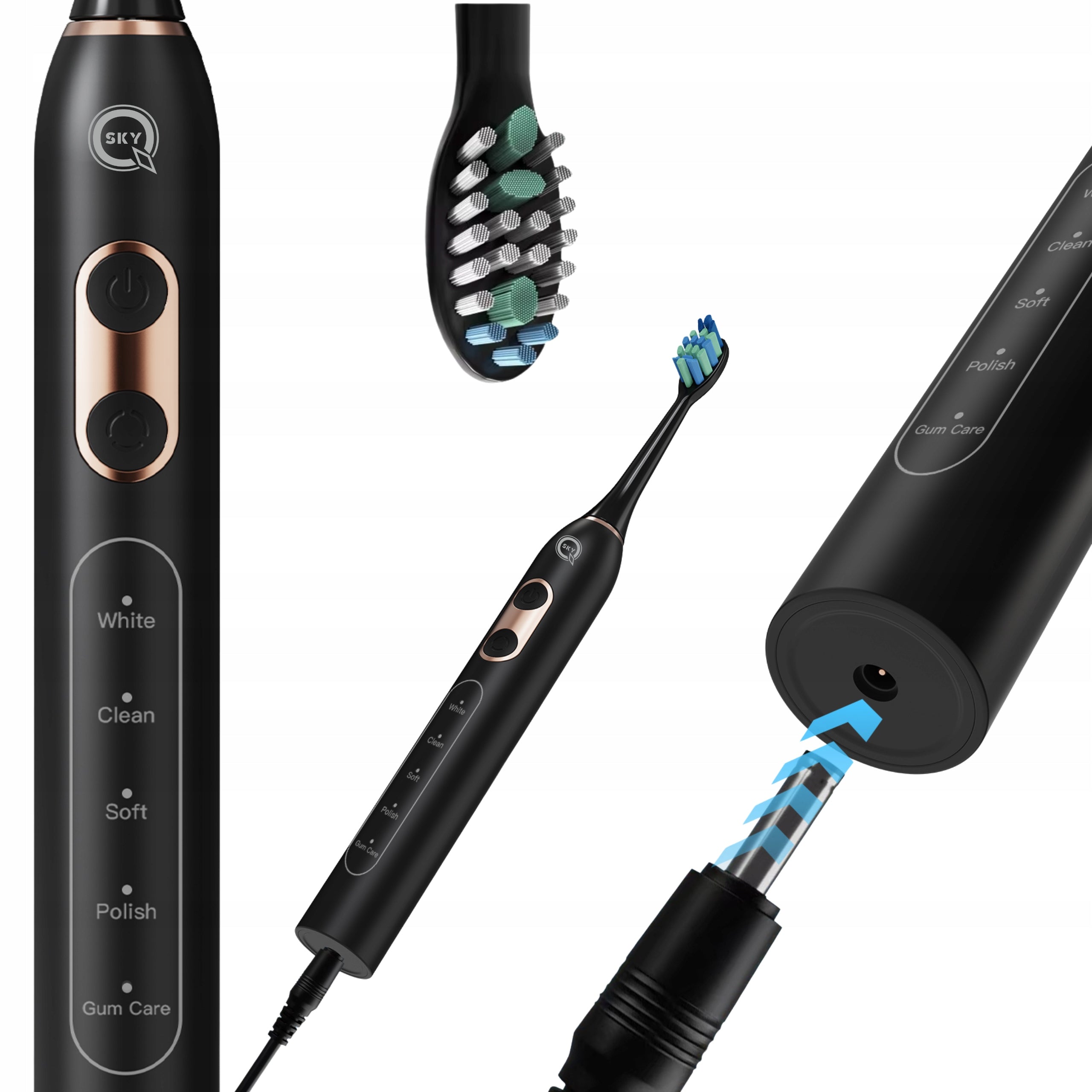 ELECTRIC SONIC TOOTHBRUSH BLACK 6 TIPS Manufacturer code S100