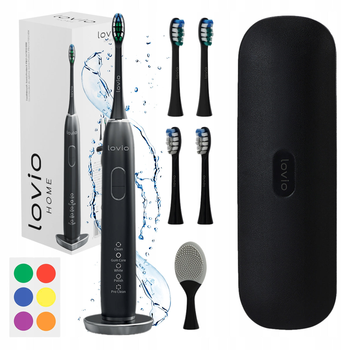 ELECTRIC SONIC TOOTHBRUSH CASE + 5 tips black INDUCTION