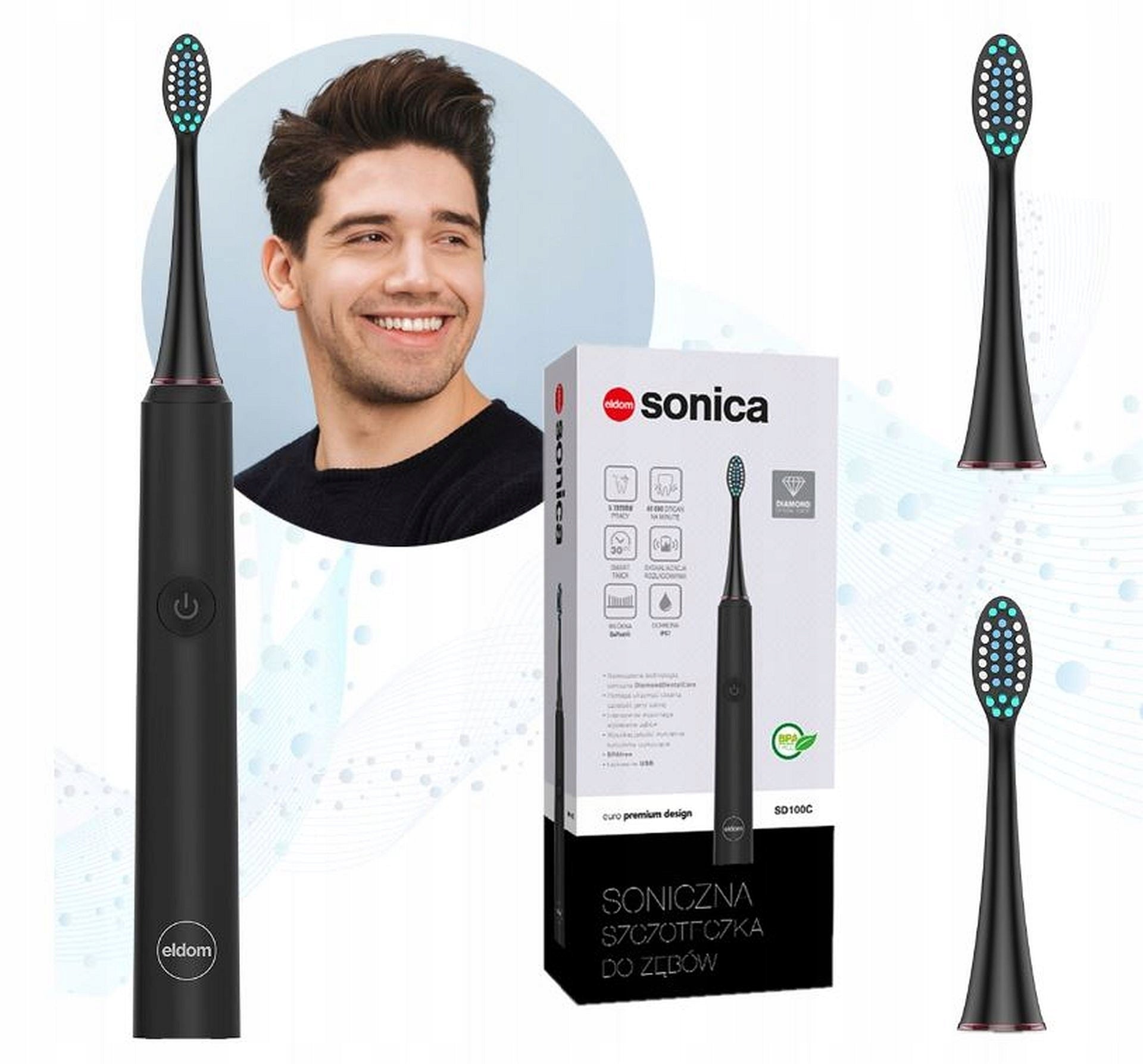 ELECTRIC SONIC TOOTHBRUSH ELDOM 2 tips WATERPROOF