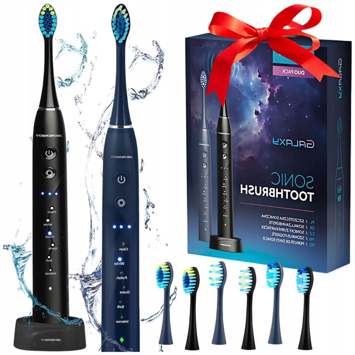 ELECTRIC SONIC TOOTHBRUSH SET OF 2x TOOTHBRUSH 6 TIPS