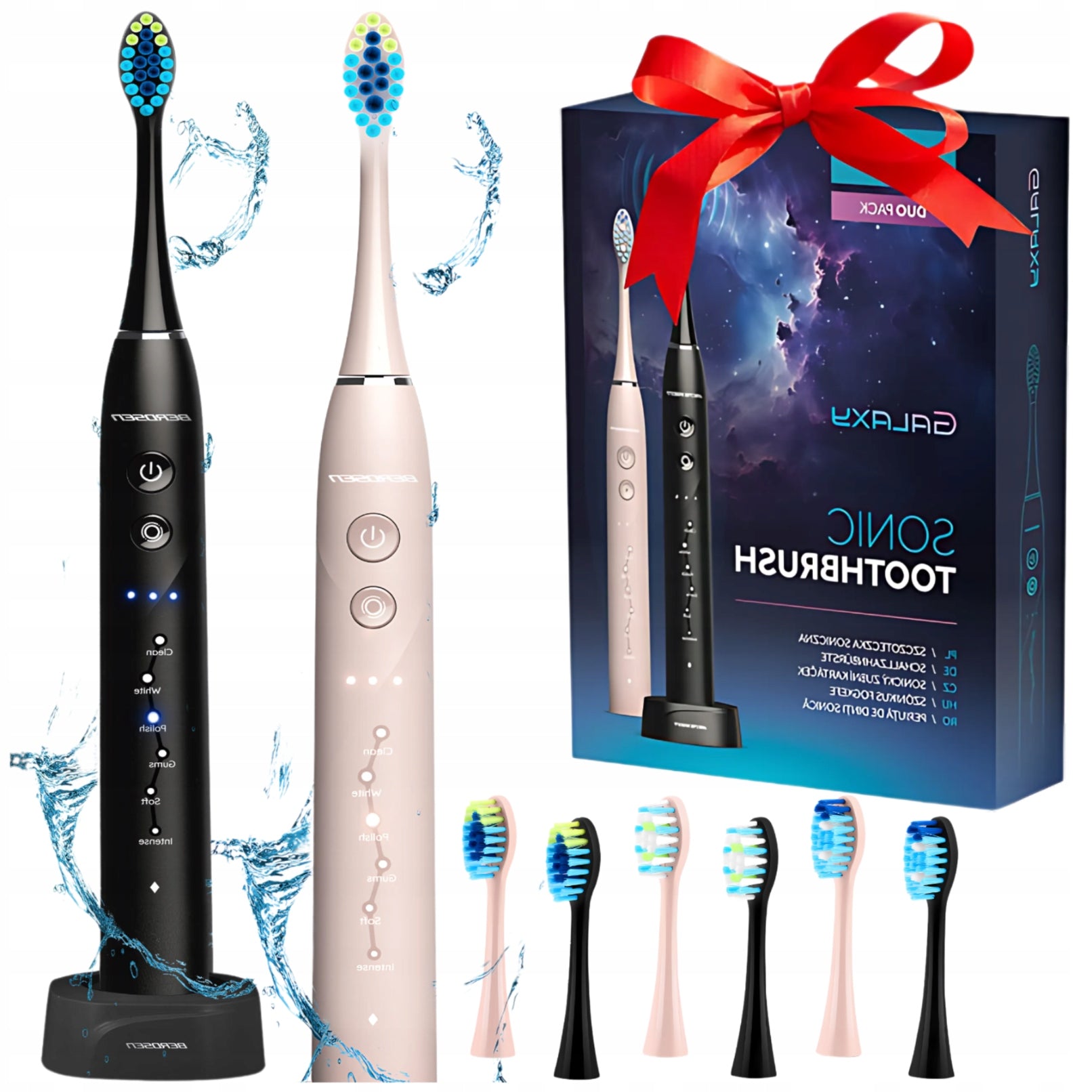 ELECTRIC SONIC TOOTHBRUSH SET OF 2x TOOTHBRUSH 6 TIPS