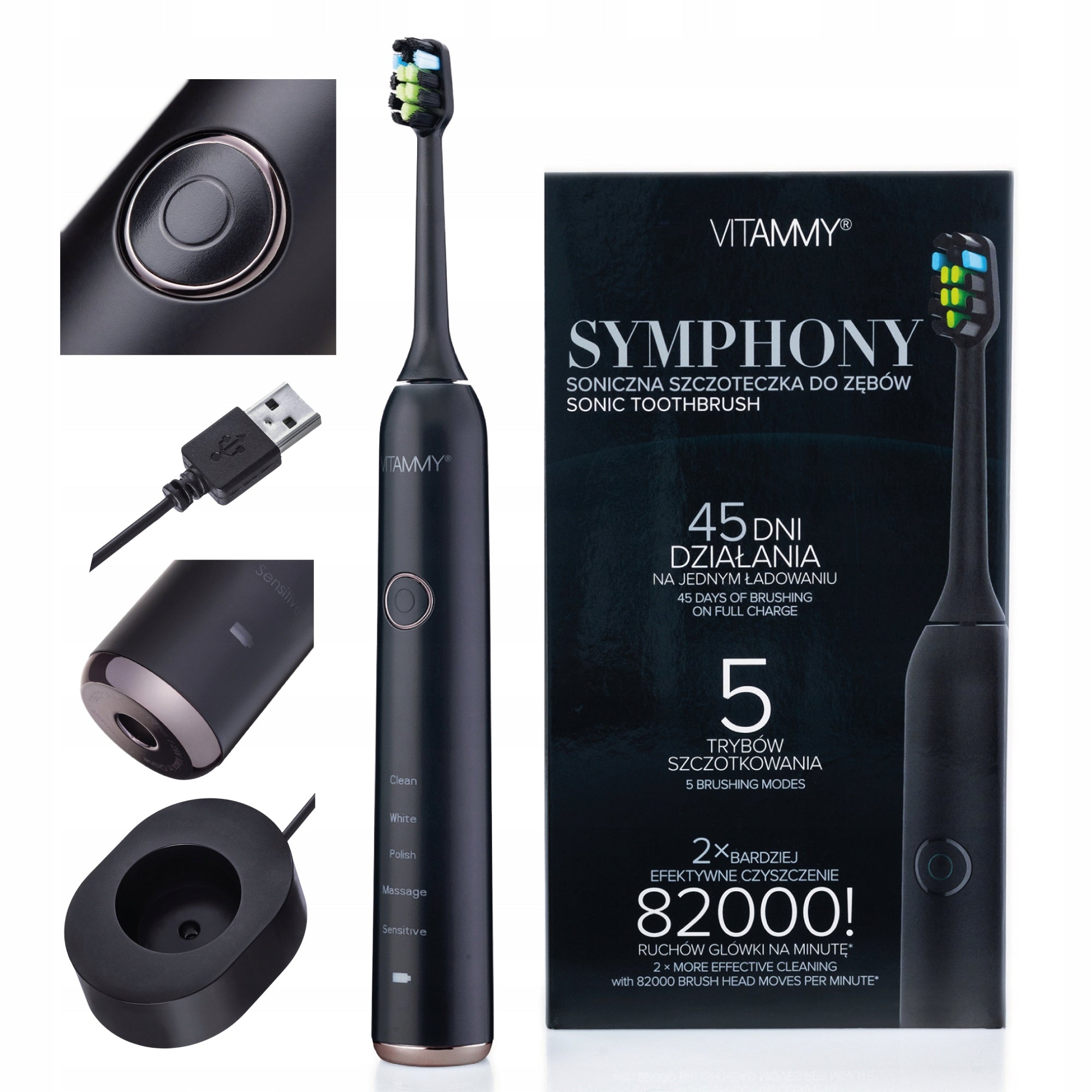 ELECTRIC SONIC TOOTHBRUSH VITAMMY SYMPHONY BLACK
