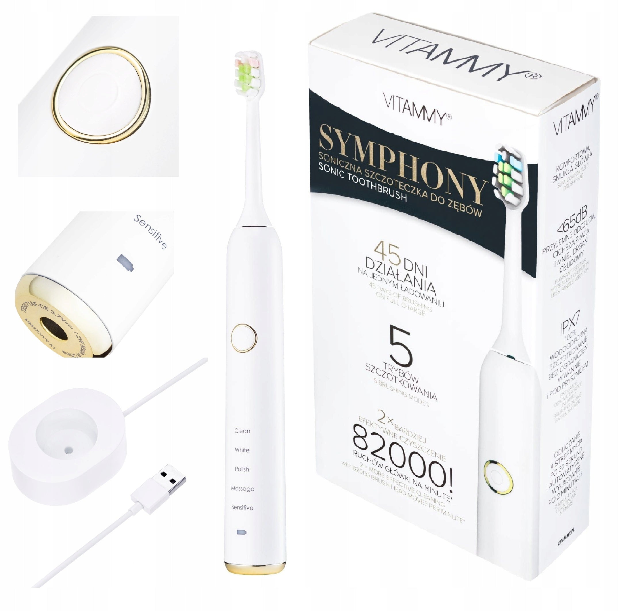 ELECTRIC SONIC TOOTHBRUSH VITAMMY SYMPHONY WHITE