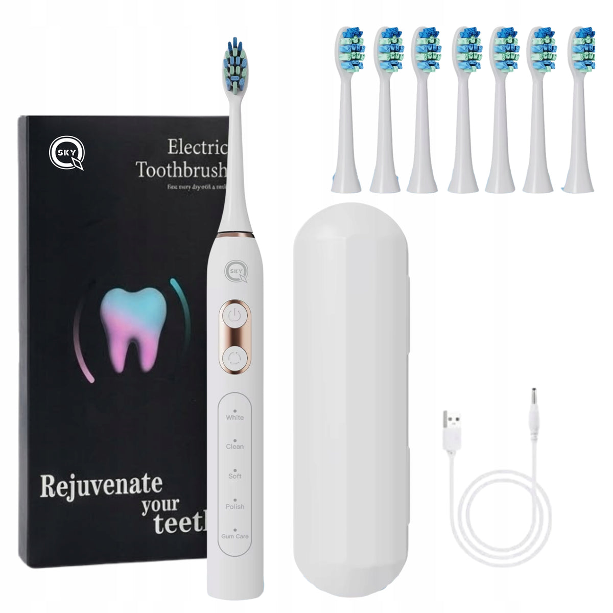 ELECTRIC SONIC TOOTHBRUSH WHITE 6 TIPS Manufacturer code FW-507 black