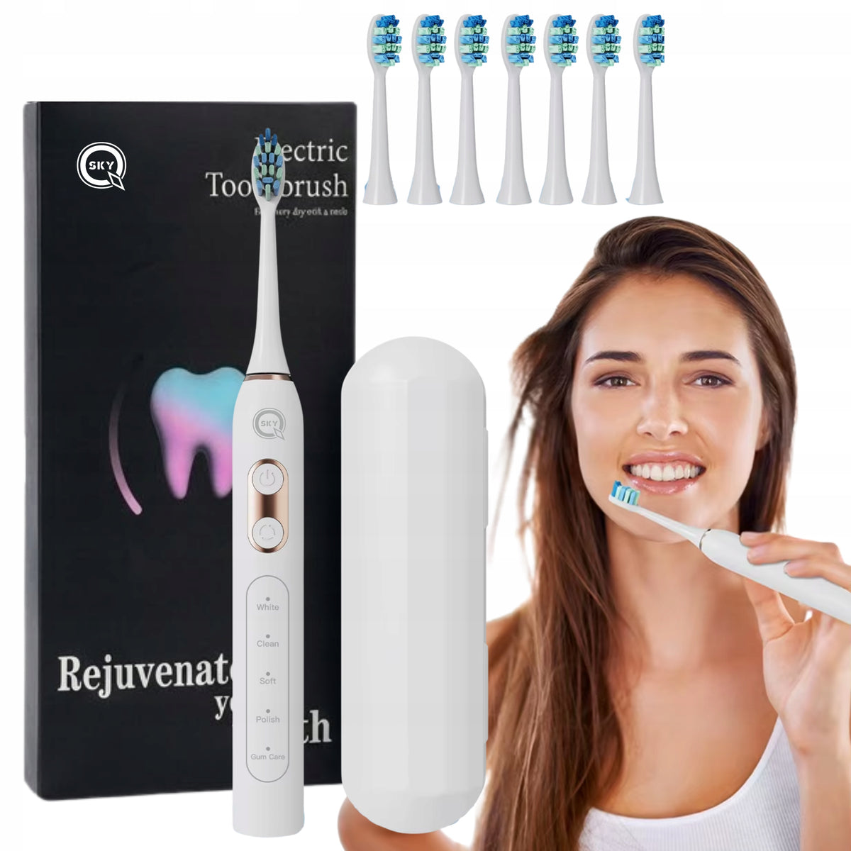 ELECTRIC SONIC TOOTHBRUSH WHITE 6 TIPS
