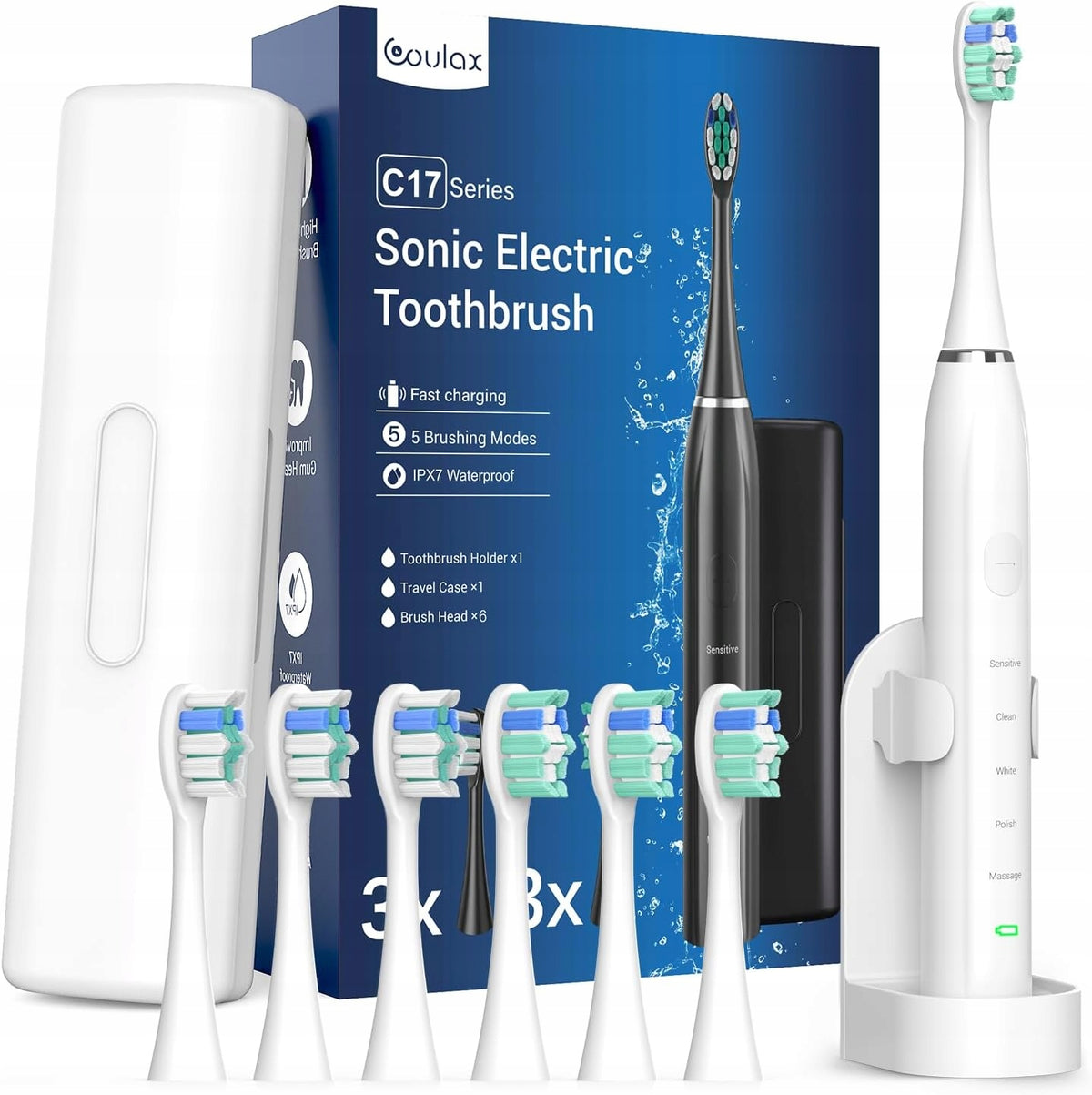 ELECTRIC SONIC TOOTHBRUSH WITH 6 HEADS FAST CHARGING