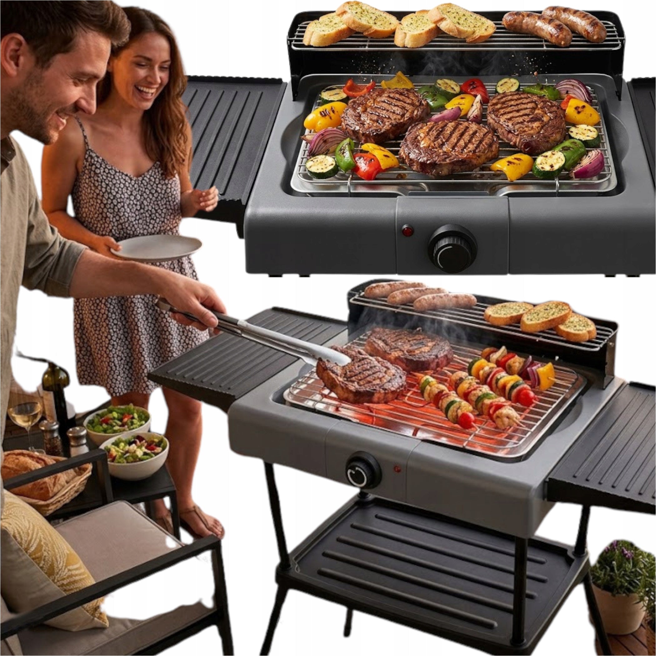ELECTRIC STANDING GRILL For Garden And Kitchen TOASTER WITH FRAME 2400W SET