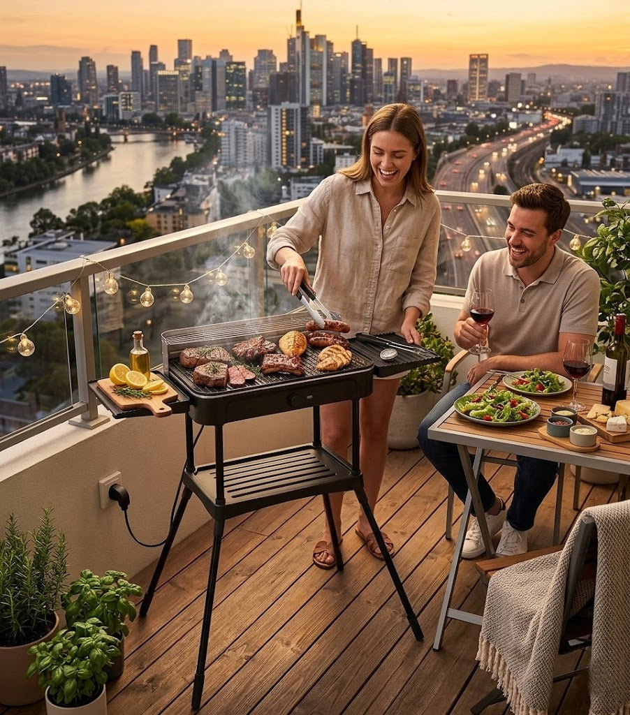 ELECTRIC STANDING GRILL IDEAL FOR BALCONY AND TERRACE + REMOVABLE PLATE 50cm Packaging status original