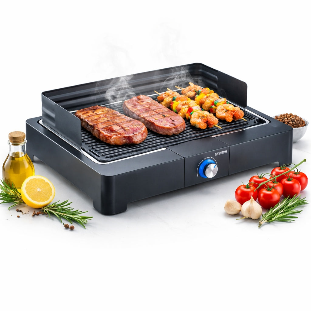 ELECTRIC TABLE GRILL BBQ RIBBED PLATE 2200W BLACK SEVERIN PG8567