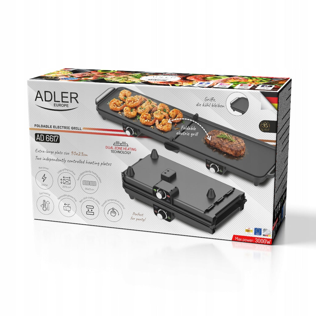ELECTRIC TABLE GRILL FOLDING TOASTER 180° TEMP ADJUSTMENT 3000W Manufacturer code AD 6617