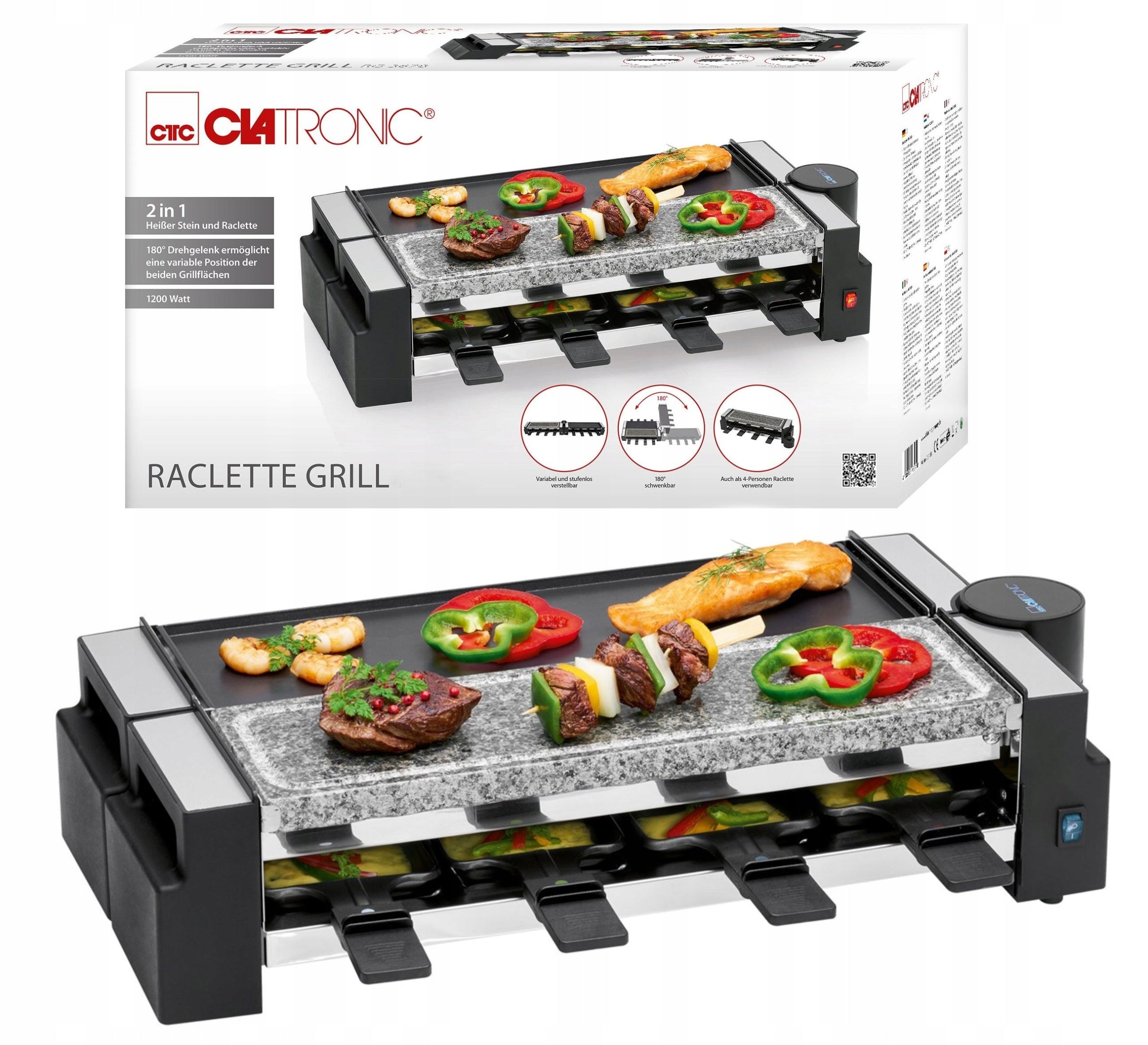 ELECTRIC TABLE GRILL RACLETTE NATURAL STONE RACLETTE CLATRONIC RG