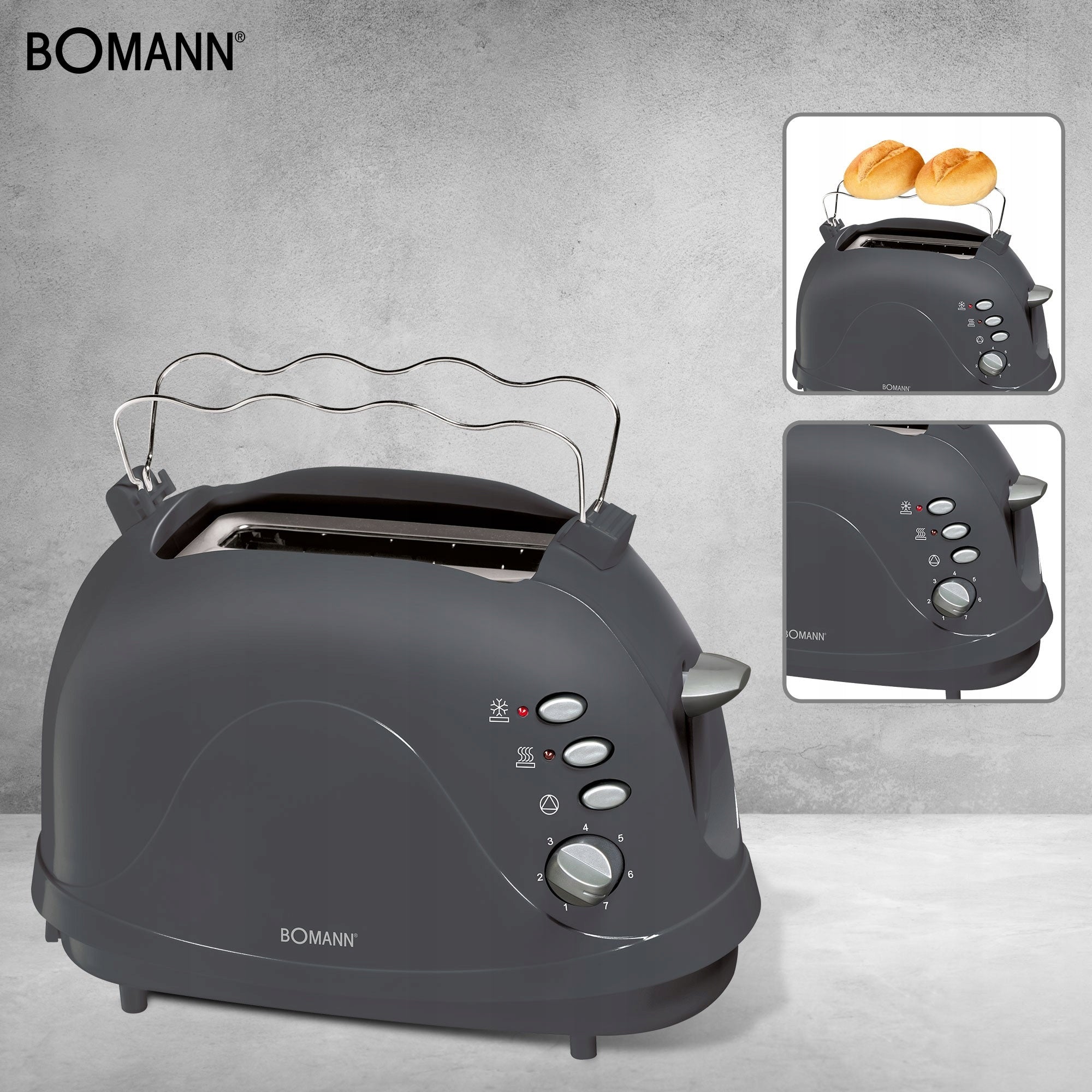 ELECTRIC TOASTER FOR 2 TOASTS, TOAST BOMANN TA 246 CB GREY Brand Bomann
