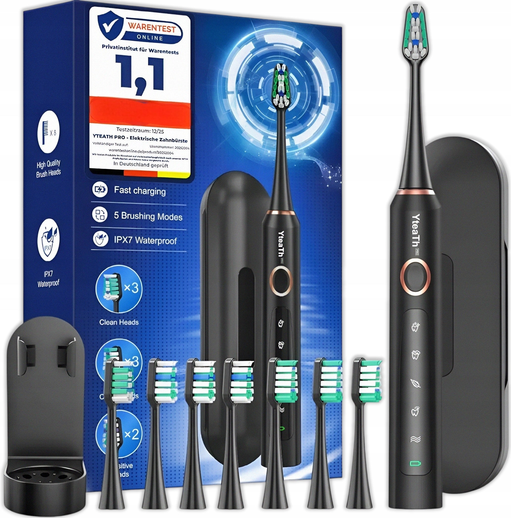 ELECTRIC TOOTHBRUSH 5 MODES TIMER CASE + 8X REPLACEMENT TIPS