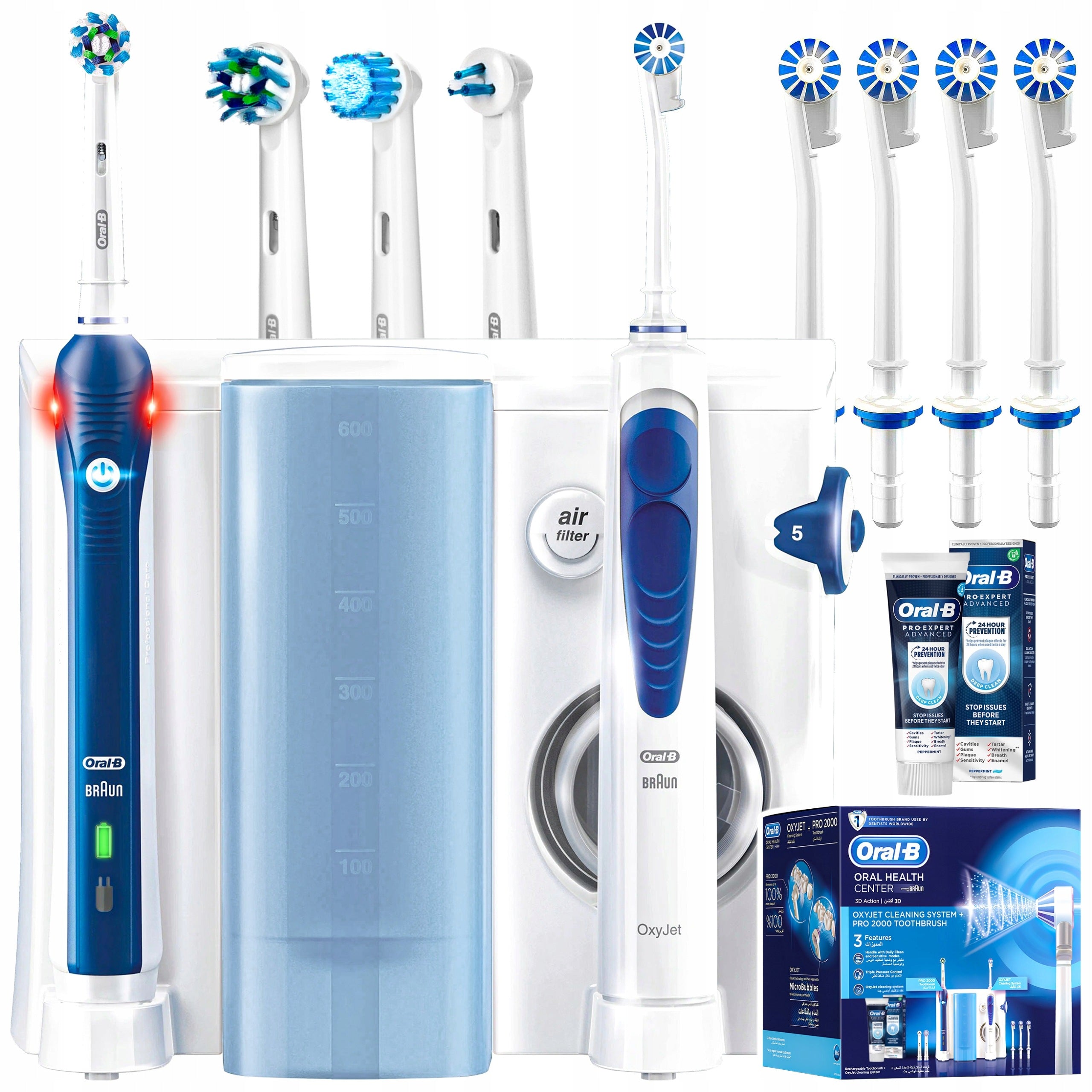 ELECTRIC TOOTHBRUSH Oral-B 2000 + IRRIGATOR Health Center OxyJet + NOZZLES