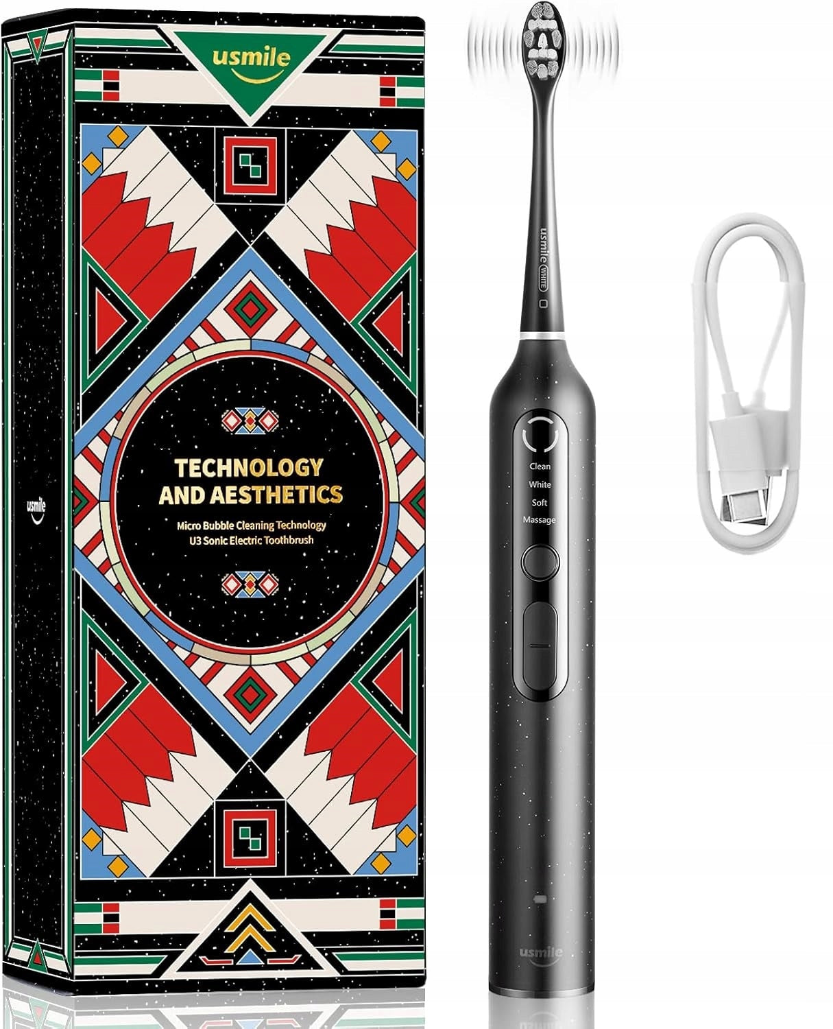 ELECTRIC TOOTHBRUSH SONIC BLACK USMILE WHITENING