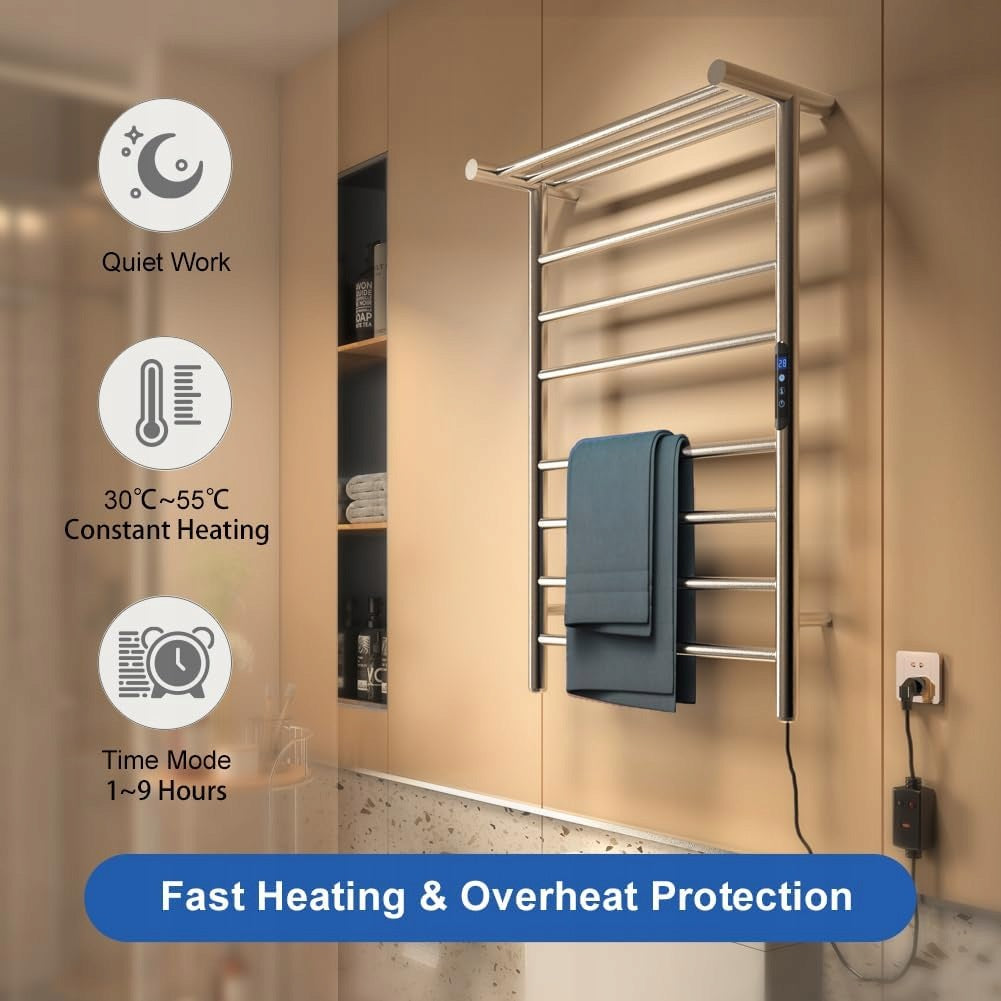 ELECTRIC TOWEL HEATER LED WIFI 10 RODS REMOTE CONTROL INOX CHROME Packaging status original