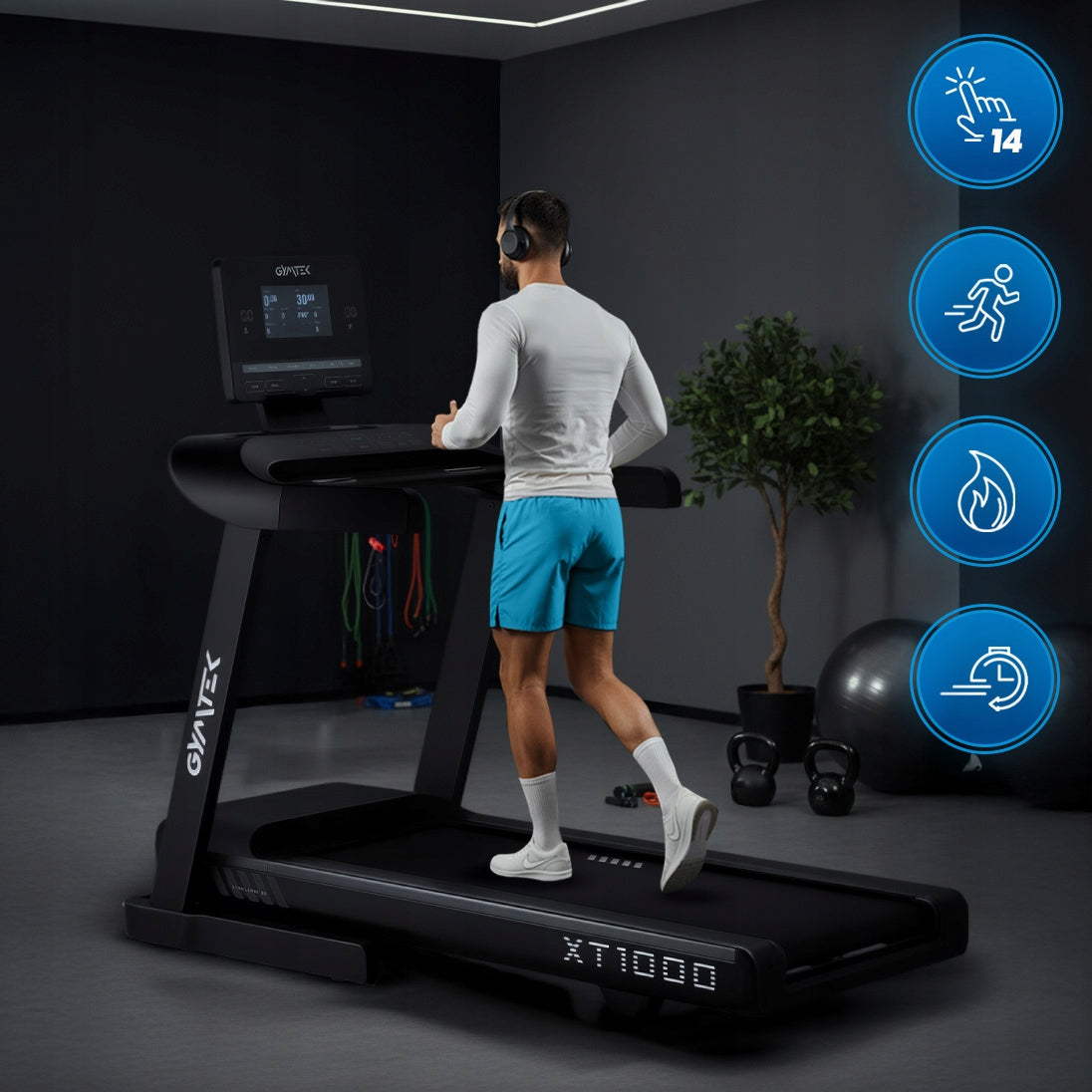 ELECTRIC TREADMILL FOLDING ANGLE OF INCLINATION 22KM/H 6,5HP GYMTEK Maximum user weight 180 kg