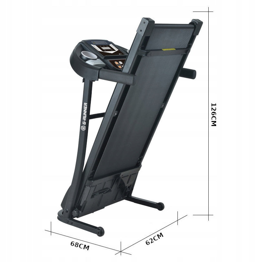 ELECTRIC TREADMILL G-RUNNER 400 HOME ELEVATION SPEAKERS FOLDING UP TO 120kg Measurements training duration distance speed pulse burned calories
