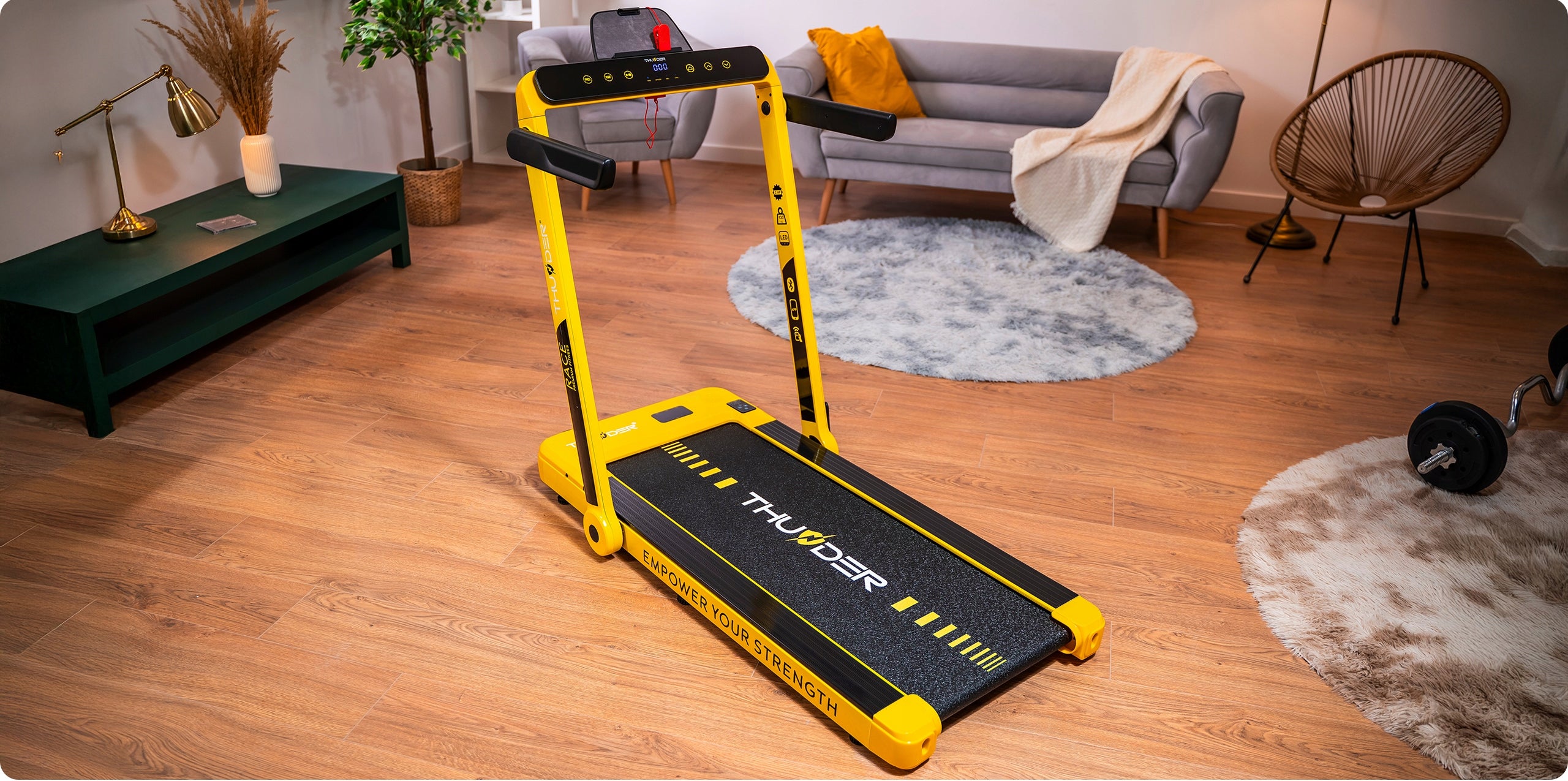 ELECTRIC TREADMILL THUNDER RACE FOLDING UNDER BED WALKINGPAD 2 FUNCTIONAL Measurements training duration distance speed burned calories