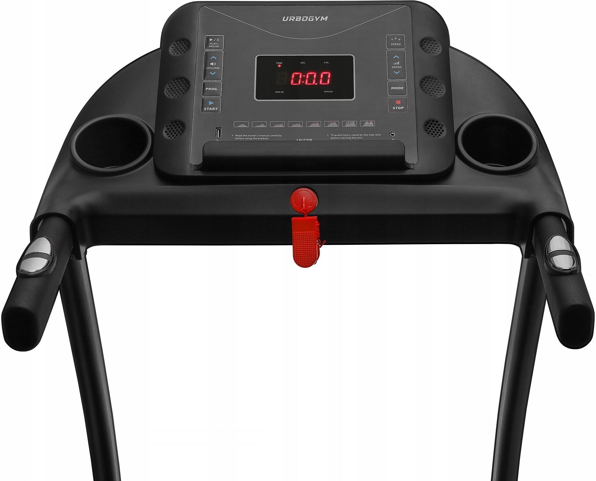 ELECTRIC TREADMILL V450 HOME TILT ADJUSTMENT FOLDING SHOCK ABSORPTION Additional features speakers keyboard shortcuts safety key transport wheels place for water bottle place for mobile phone/tablet foldable training programs tilt angle adjustment touch sensors USB port display