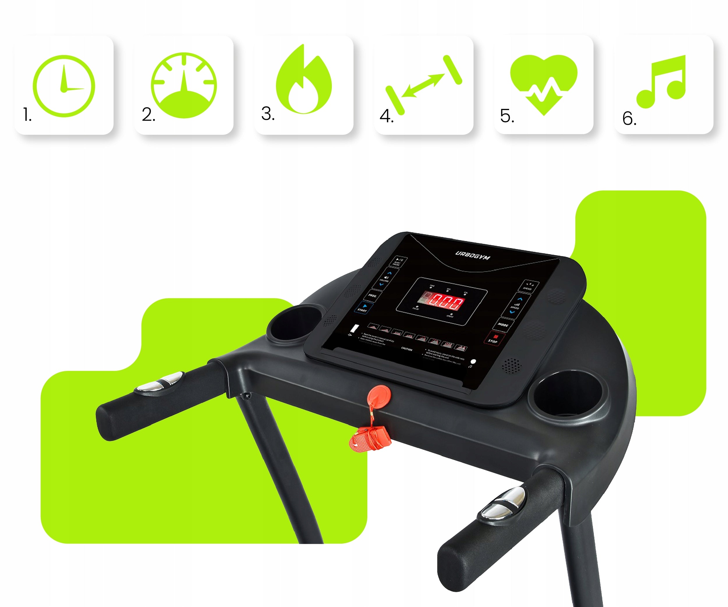 ELECTRIC TREADMILL V450 HOME TILT ADJUSTMENT FOLDING SHOCK ABSORPTION Measurements training duration distance speed pulse burned calories