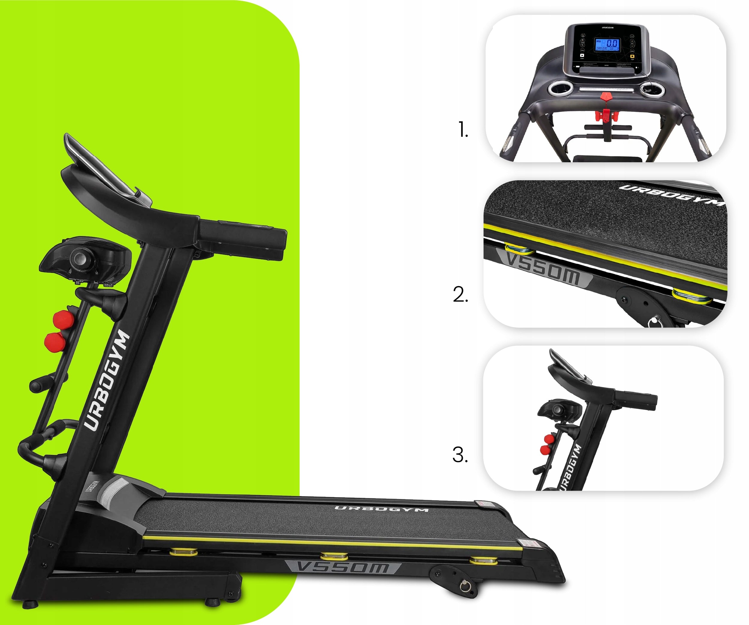 ELECTRIC TREADMILL V550M MASSAGER PAUSE FITSHOW BLUETOOTH CUSHIONING Brand Urbogym