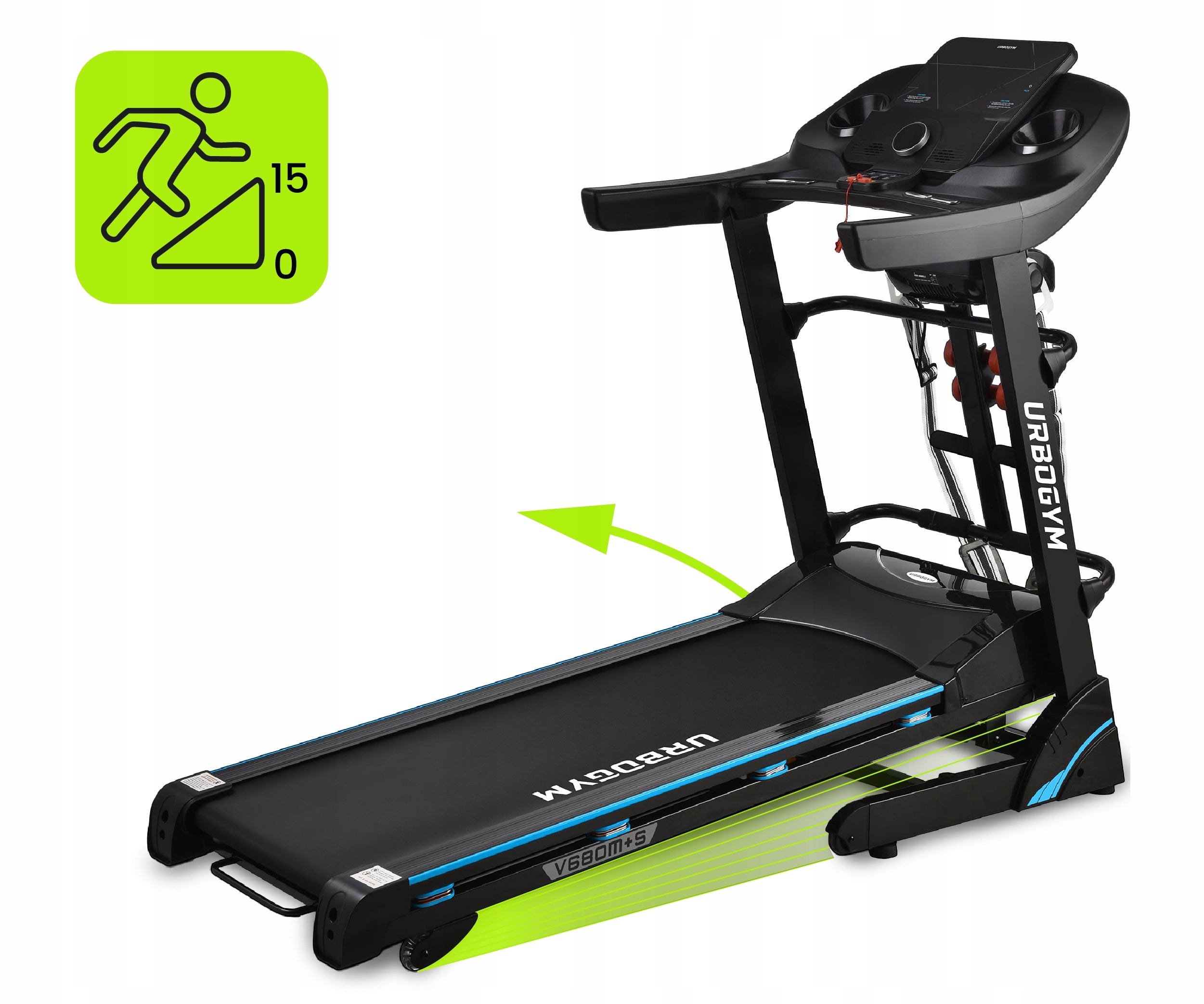 ELECTRIC TREADMILL V680MS MASSAGER AUTO ANGLE 15 FOLDABLE STRONG UP TO 120KG Brand Urbogym