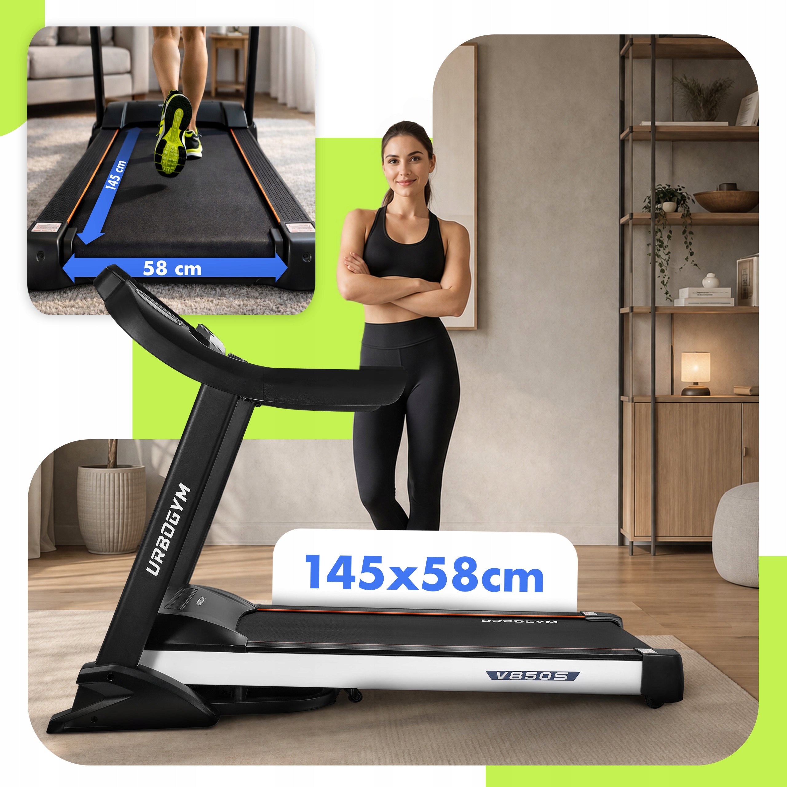 ELECTRIC TREADMILL V850S 20km/h LCD LARGE BELT 58 Brand Urbogym
