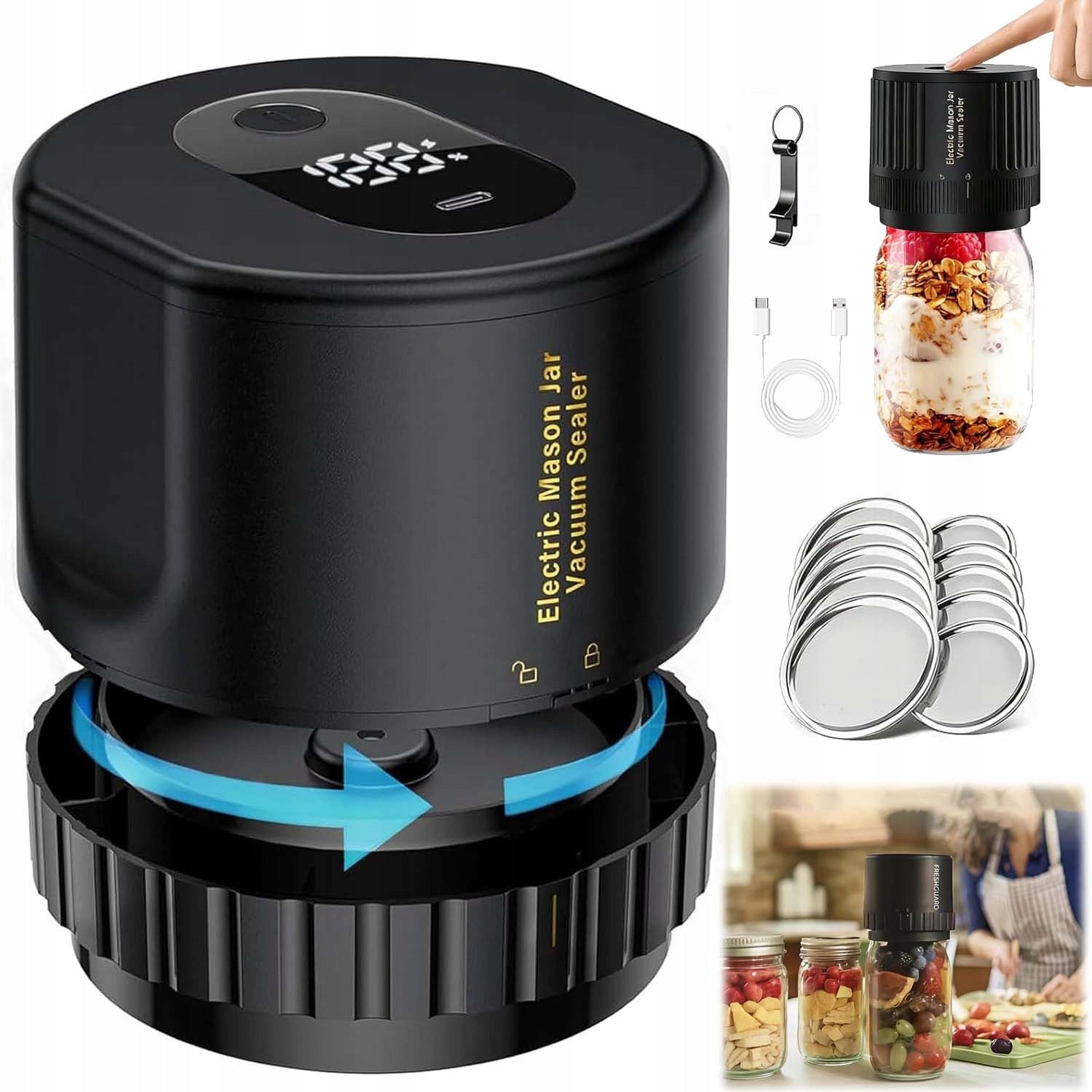 ELECTRIC VACUUM SEALER FOR JARS + SEALING LIDS SET