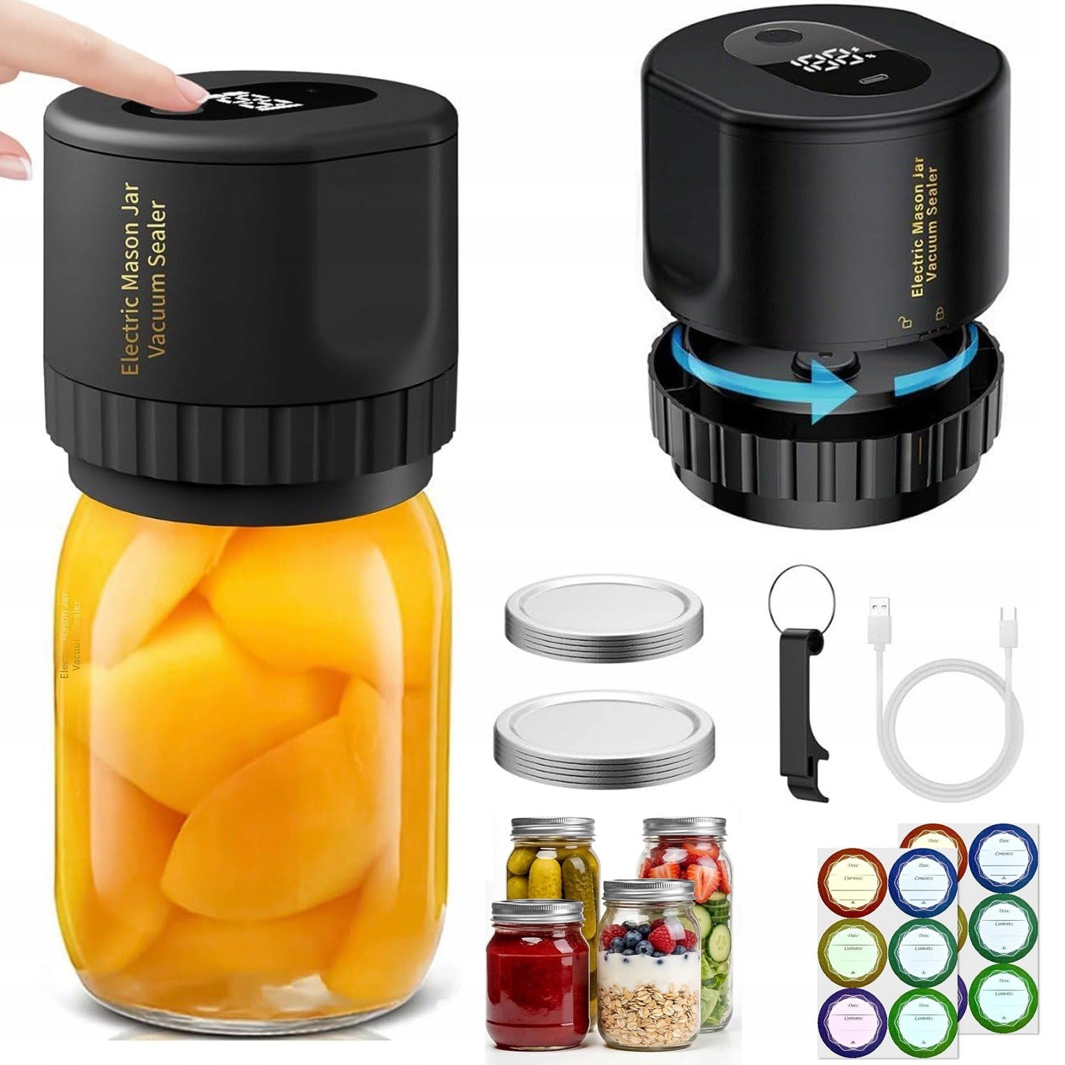 ELECTRIC VACUUM SEALER FOR MASON JARS SET USB +10 LIDS