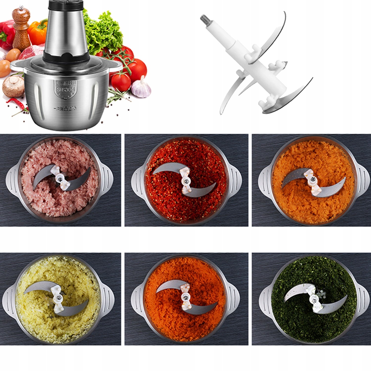 ELECTRIC VEGETABLE FRUIT MEAT MIXER GRINDER STAINLESS STEEL 300W 2L Brand Bedee
