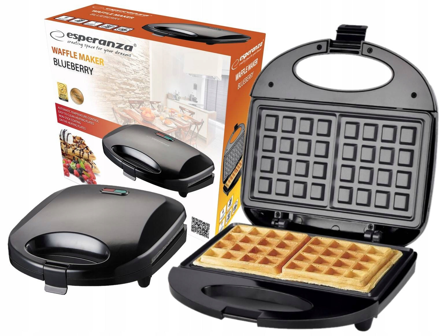 ELECTRIC WAFFLE MAKER WAFFLE TOASTER 2 LARGE CRUNCHY WAFFLES 1000W Packaging status original