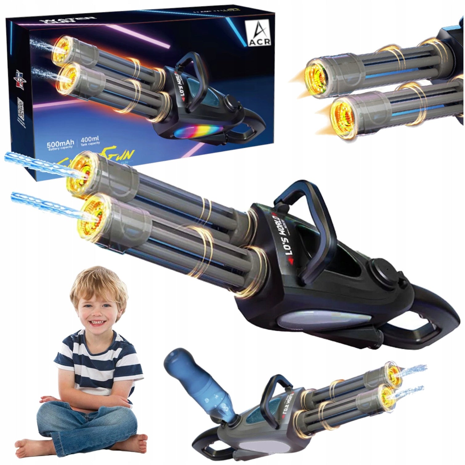 ELECTRIC WATER GUN AUTOMATIC WATER RIFLE WATER TOYS AKU LED